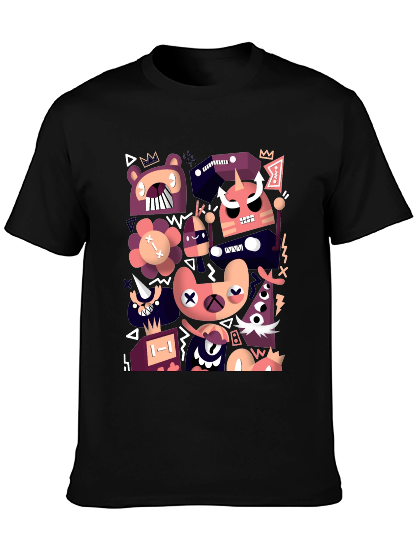 Abstract Cartoon Character Black T-Shirt