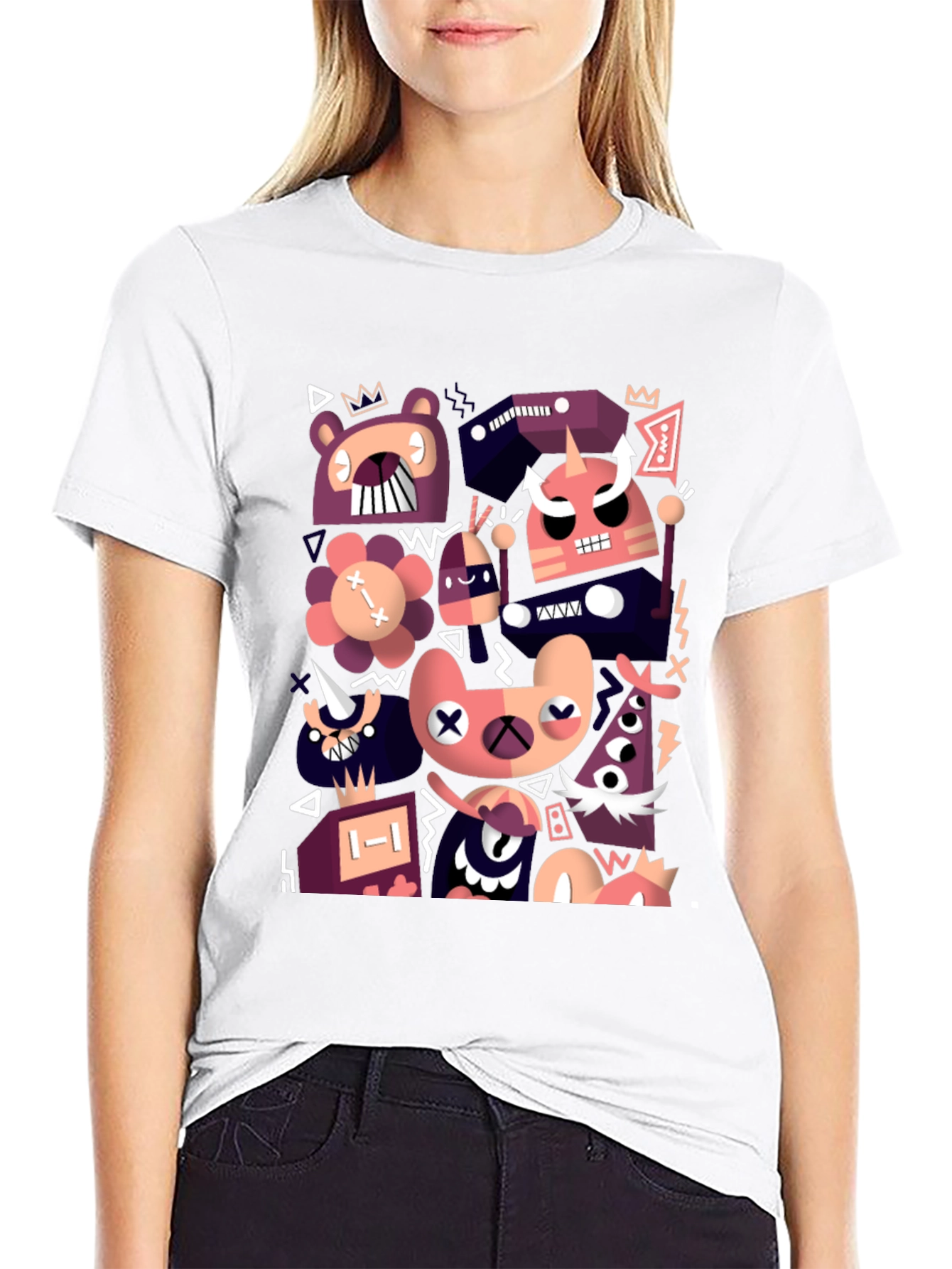 Abstract Cartoon Character Black T-Shirt