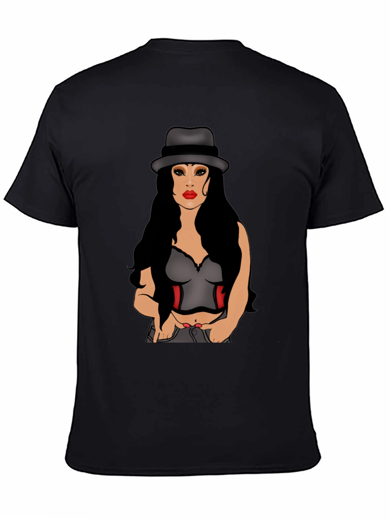 Stylish Gangster Girl Graphic T-Shirt - Black