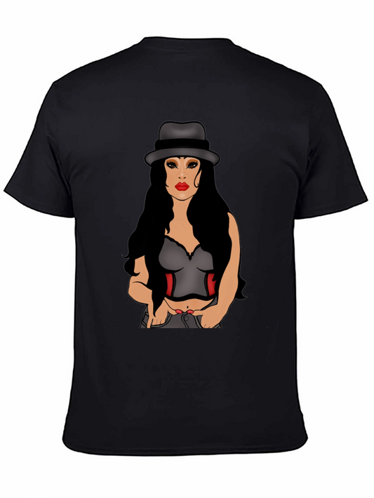 Stylish Gangster Girl Graphic T-Shirt - Black