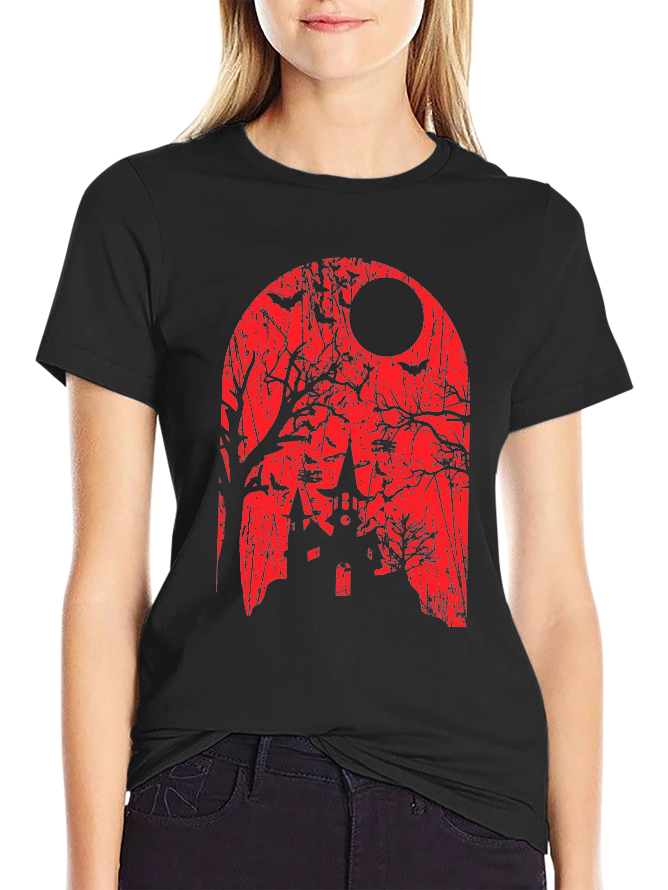 Spooky Halloween T-Shirt - Haunted House Graphic Tee