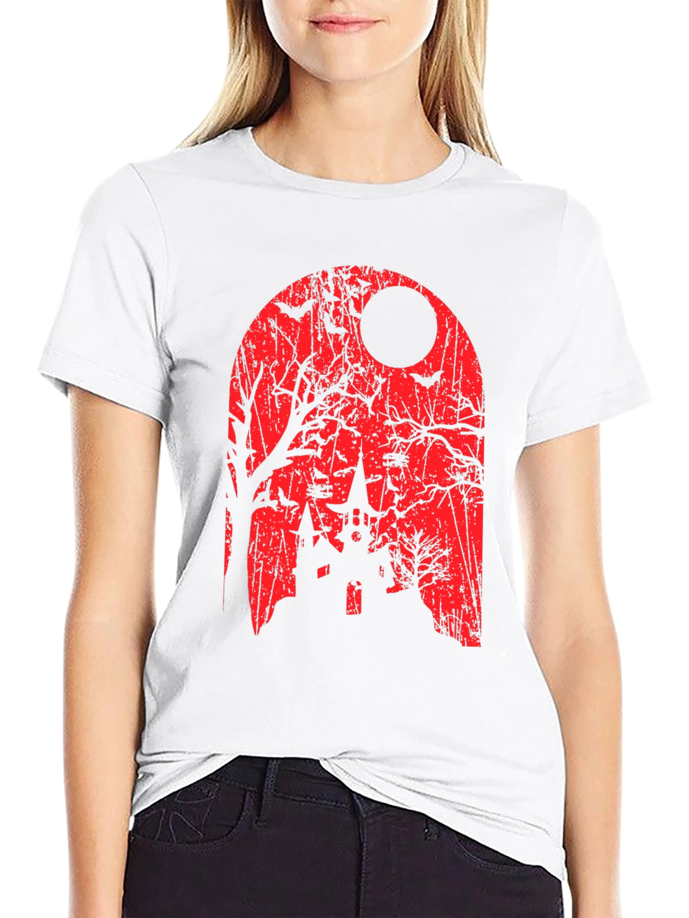 Spooky Halloween T-Shirt - Haunted House Graphic Tee
