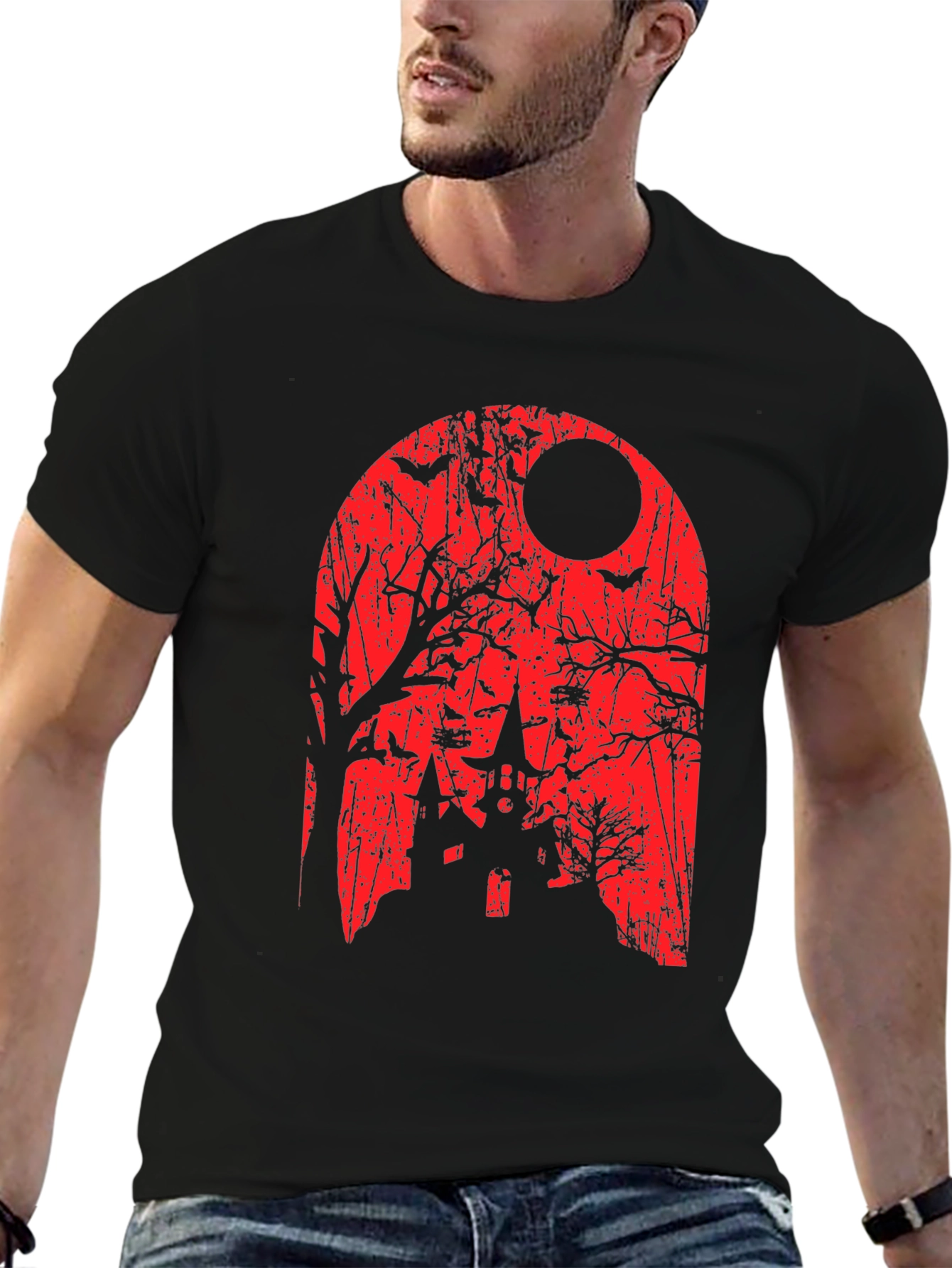 Spooky Halloween T-Shirt - Haunted House Graphic Tee