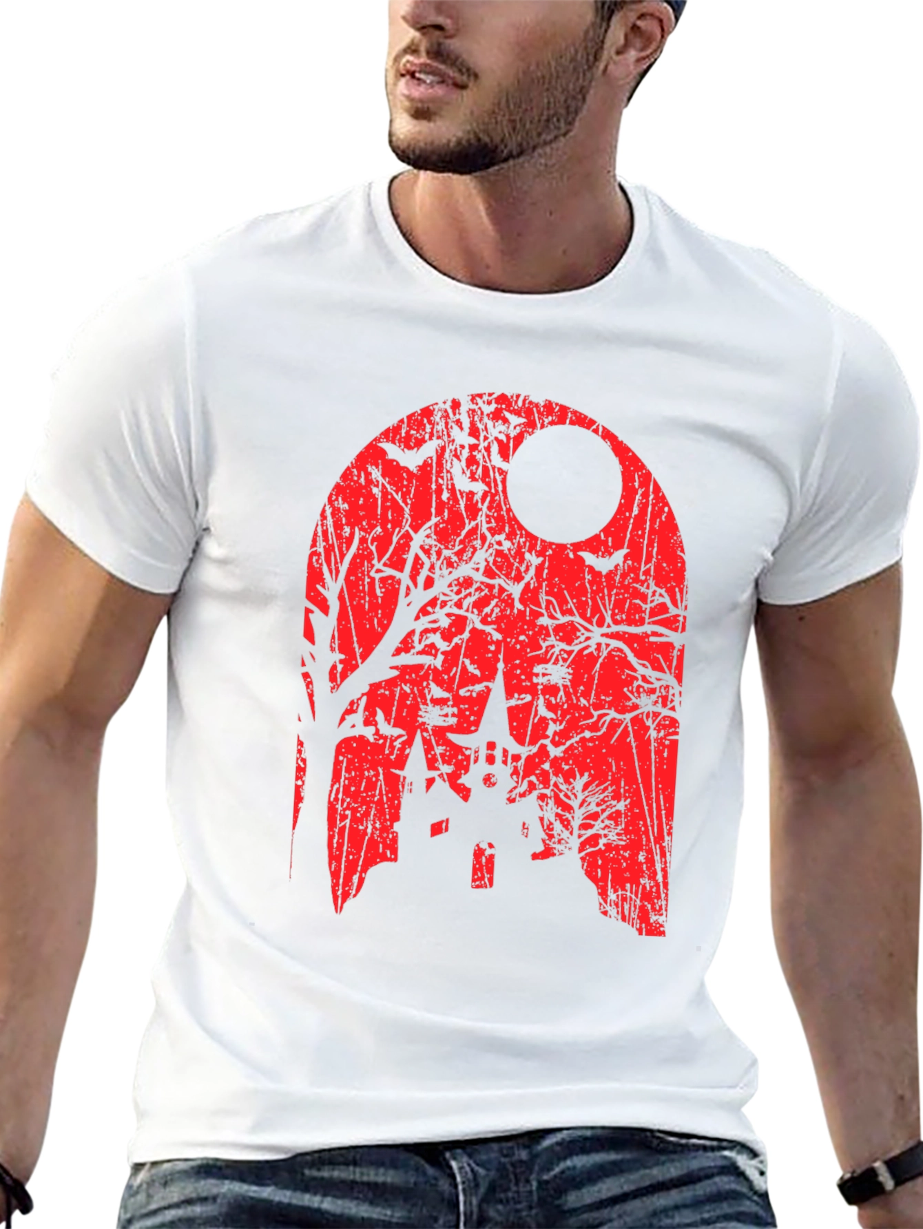 Spooky Halloween T-Shirt - Haunted House Graphic Tee