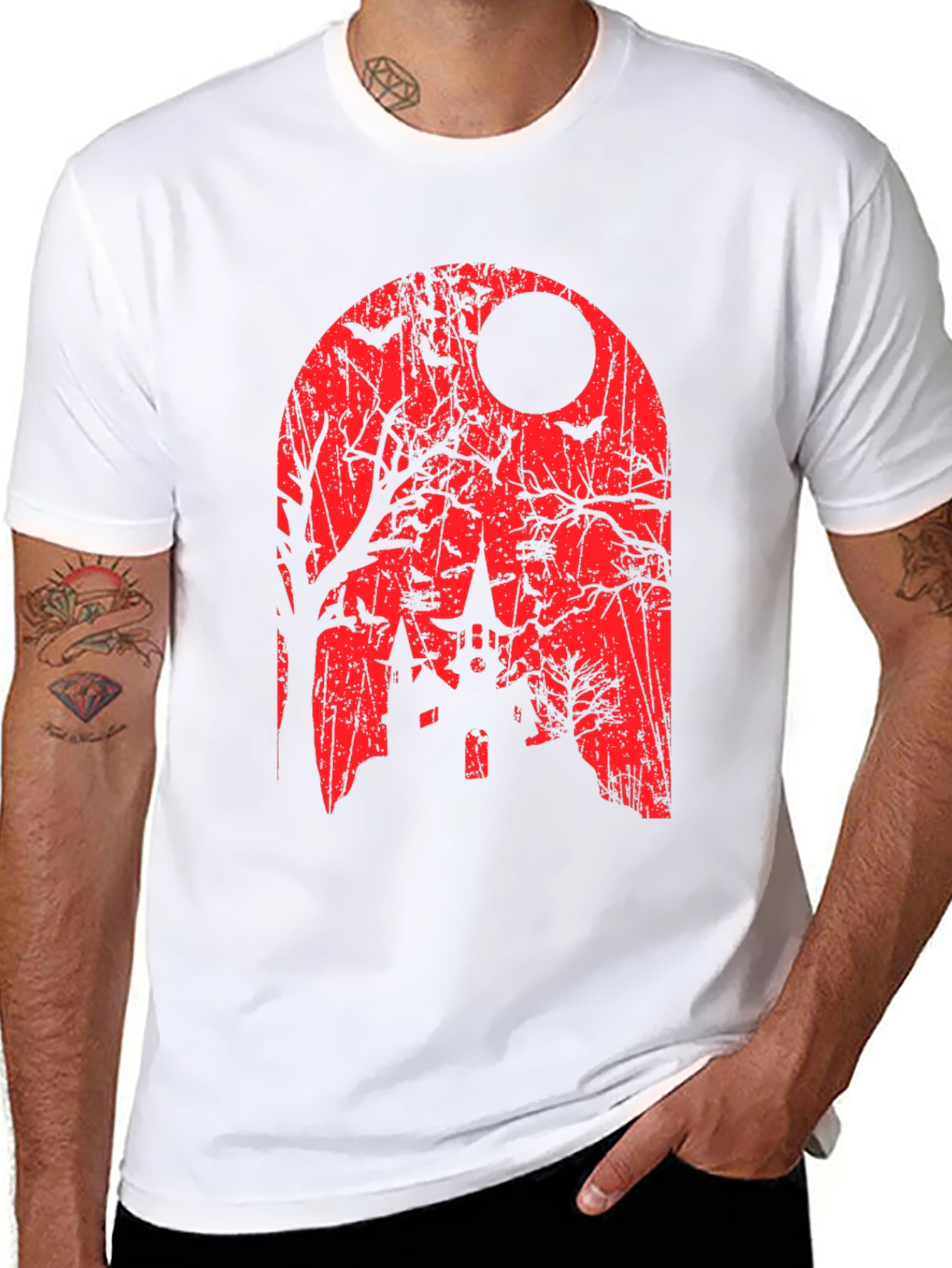 Spooky Halloween T-Shirt - Haunted House Graphic Tee