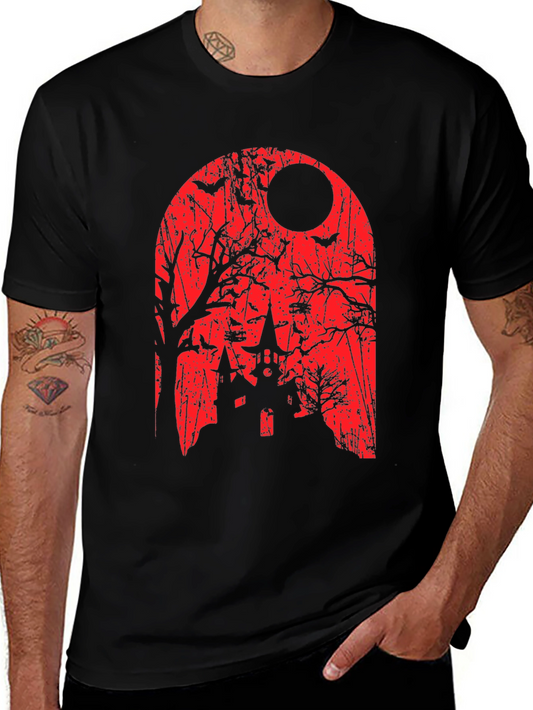 Spooky Halloween T-Shirt - Haunted House Graphic Tee