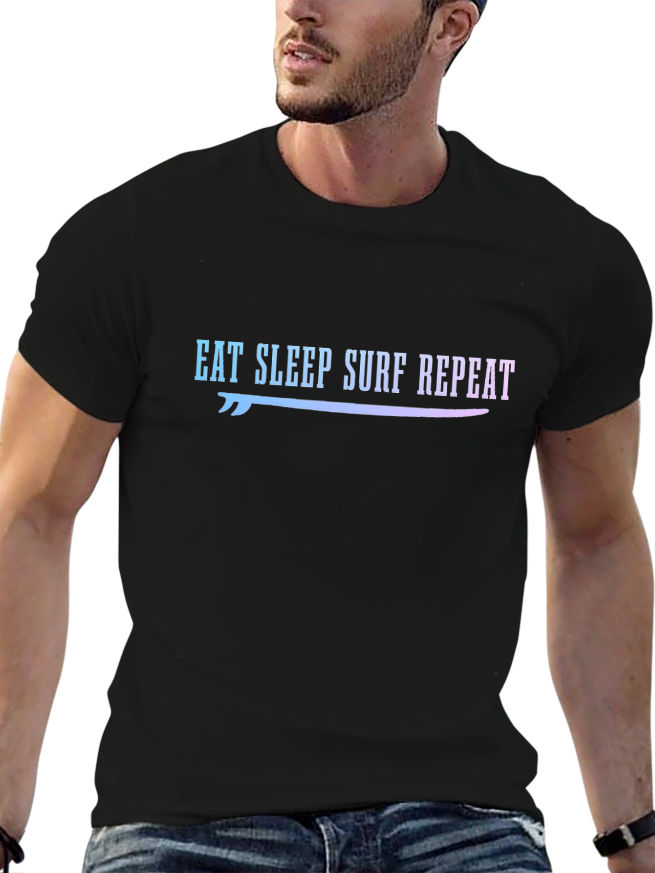 Eat Sleep Surf Repeat Graphic Tee - Black