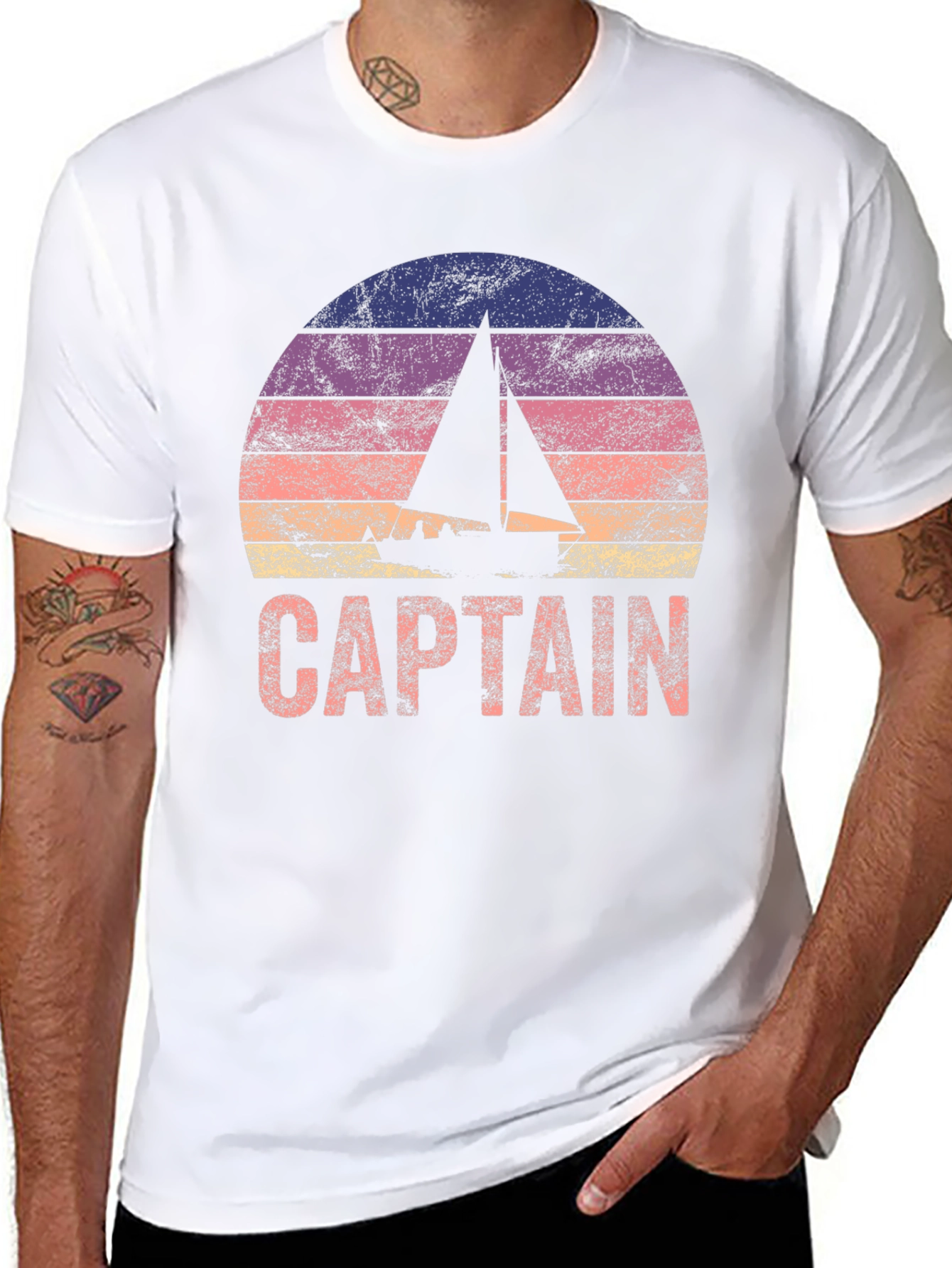 Captain Sailboat Sunset Graphic T-Shirt
