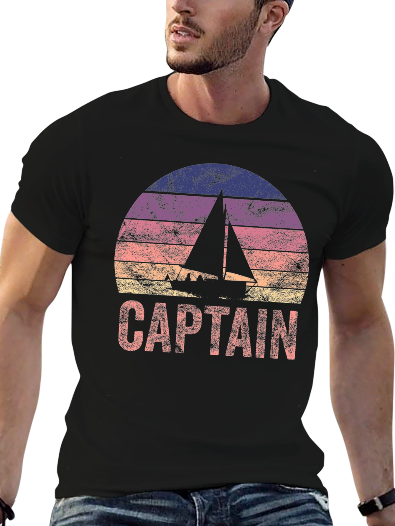 Captain Sailboat Sunset Graphic T-Shirt