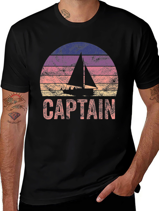 Captain Sailboat Sunset Graphic T-Shirt
