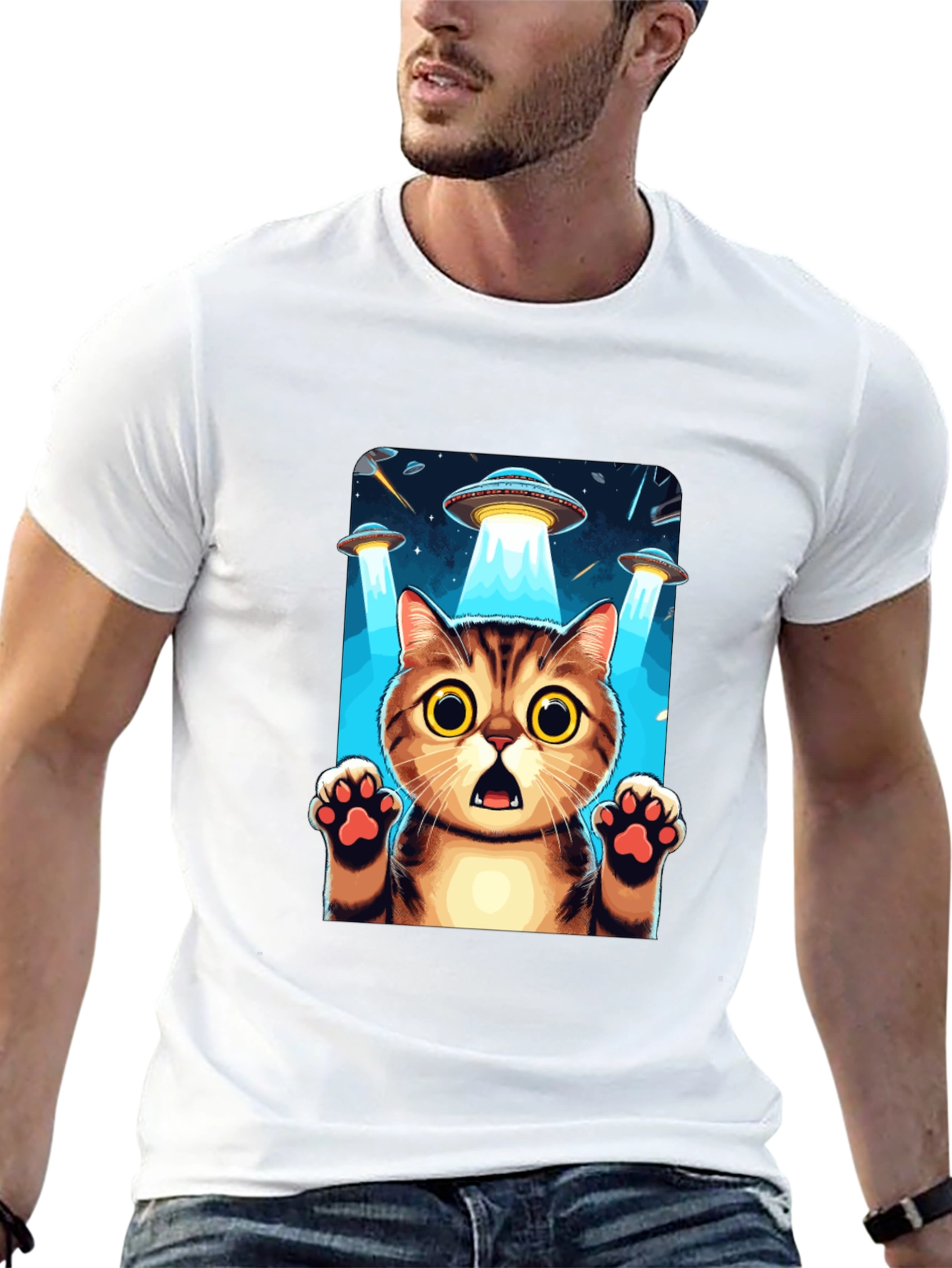 UFO Cat Abduction Graphic T-Shirt