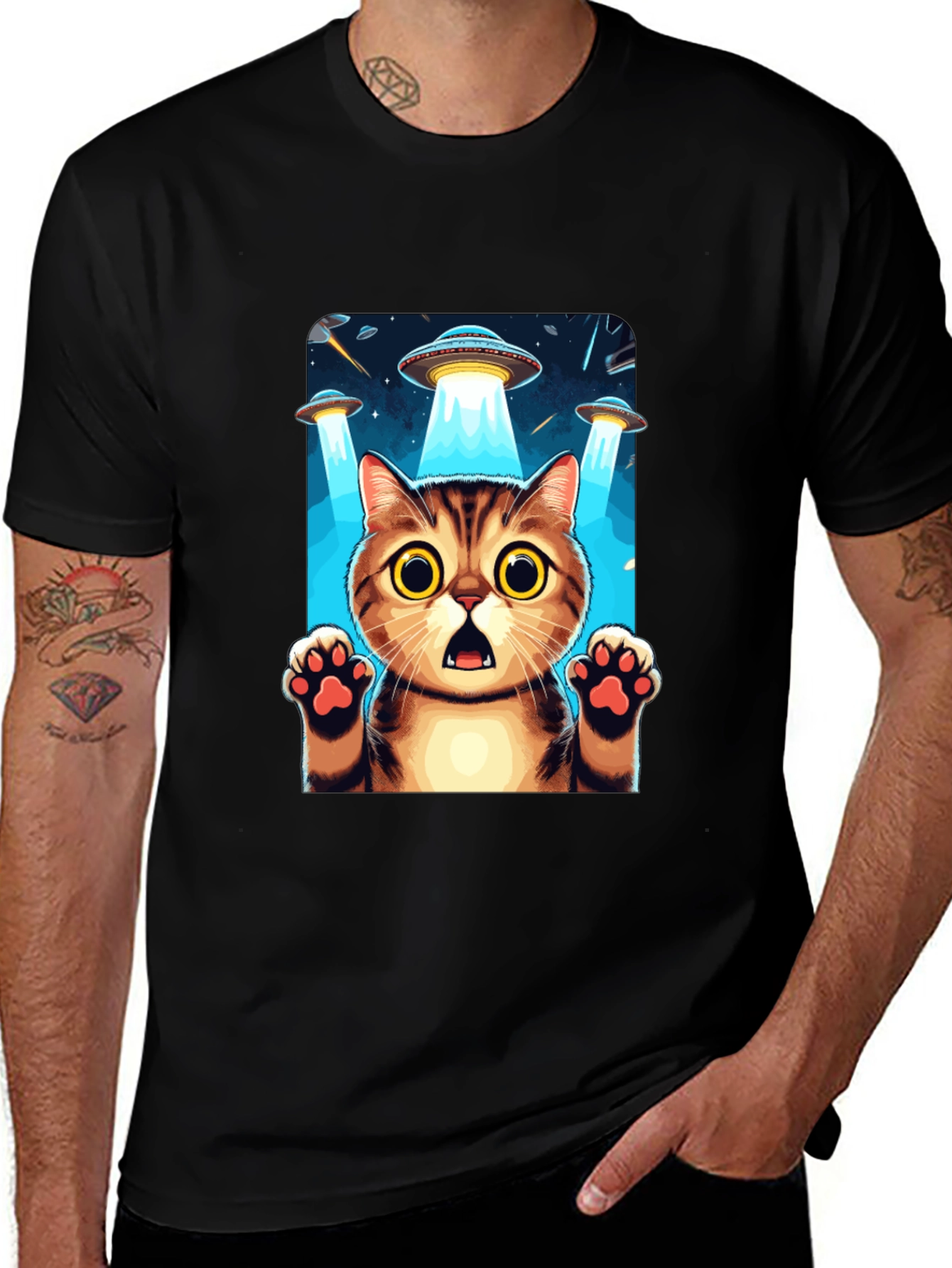 UFO Cat Abduction Graphic T-Shirt