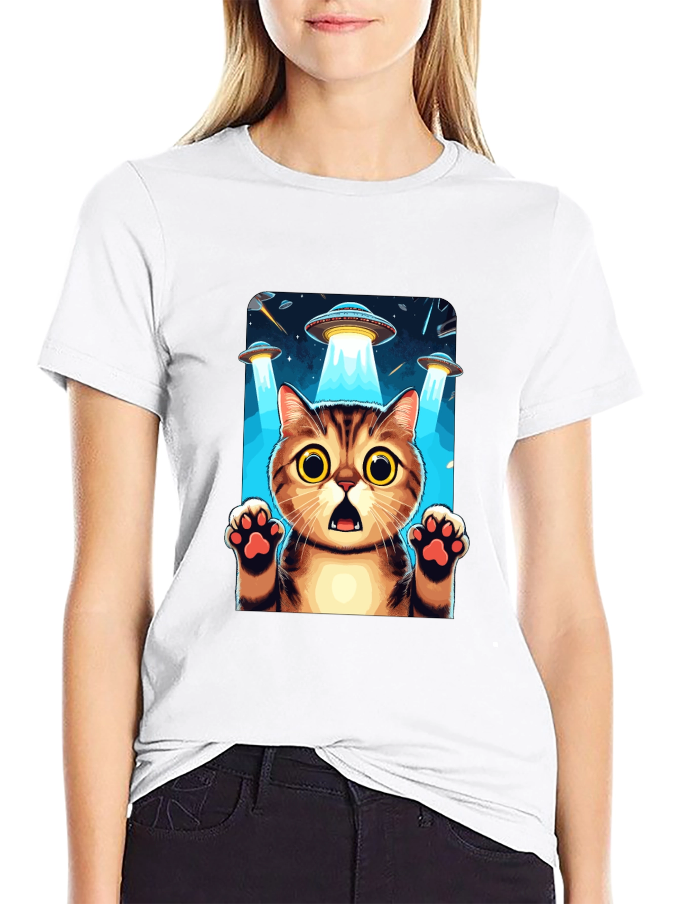 UFO Cat Abduction Graphic T-Shirt