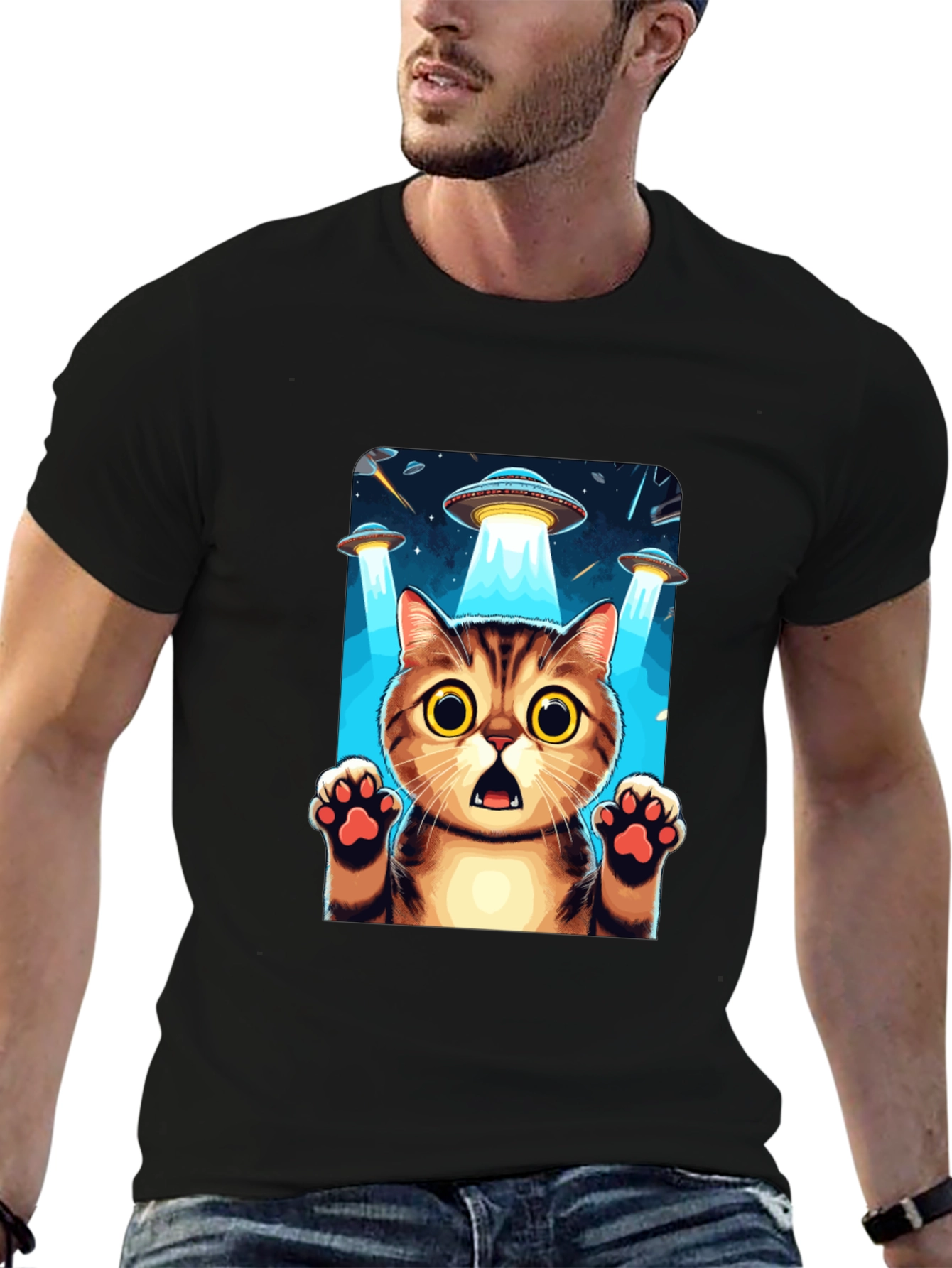 UFO Cat Abduction Graphic T-Shirt