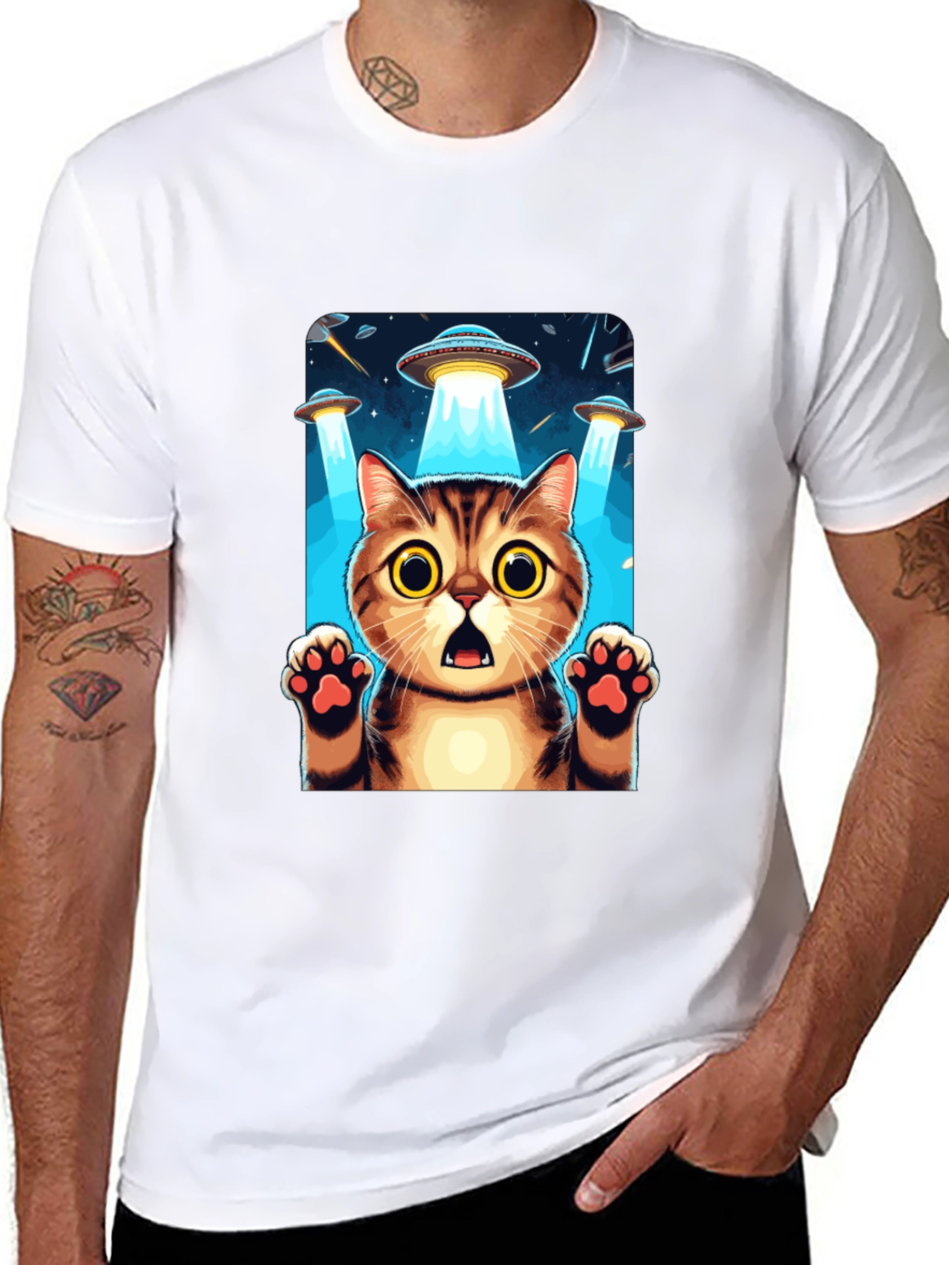 UFO Cat Abduction Graphic T-Shirt