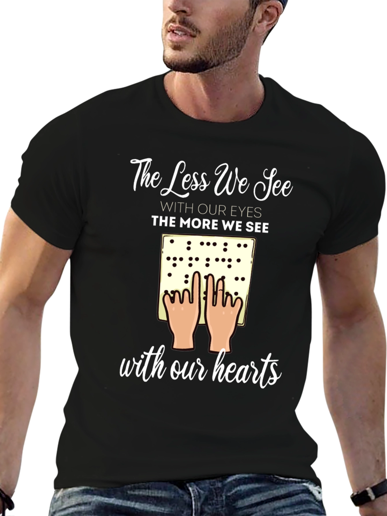 Inspirational Braille T-Shirt - Seeing with Our Hearts