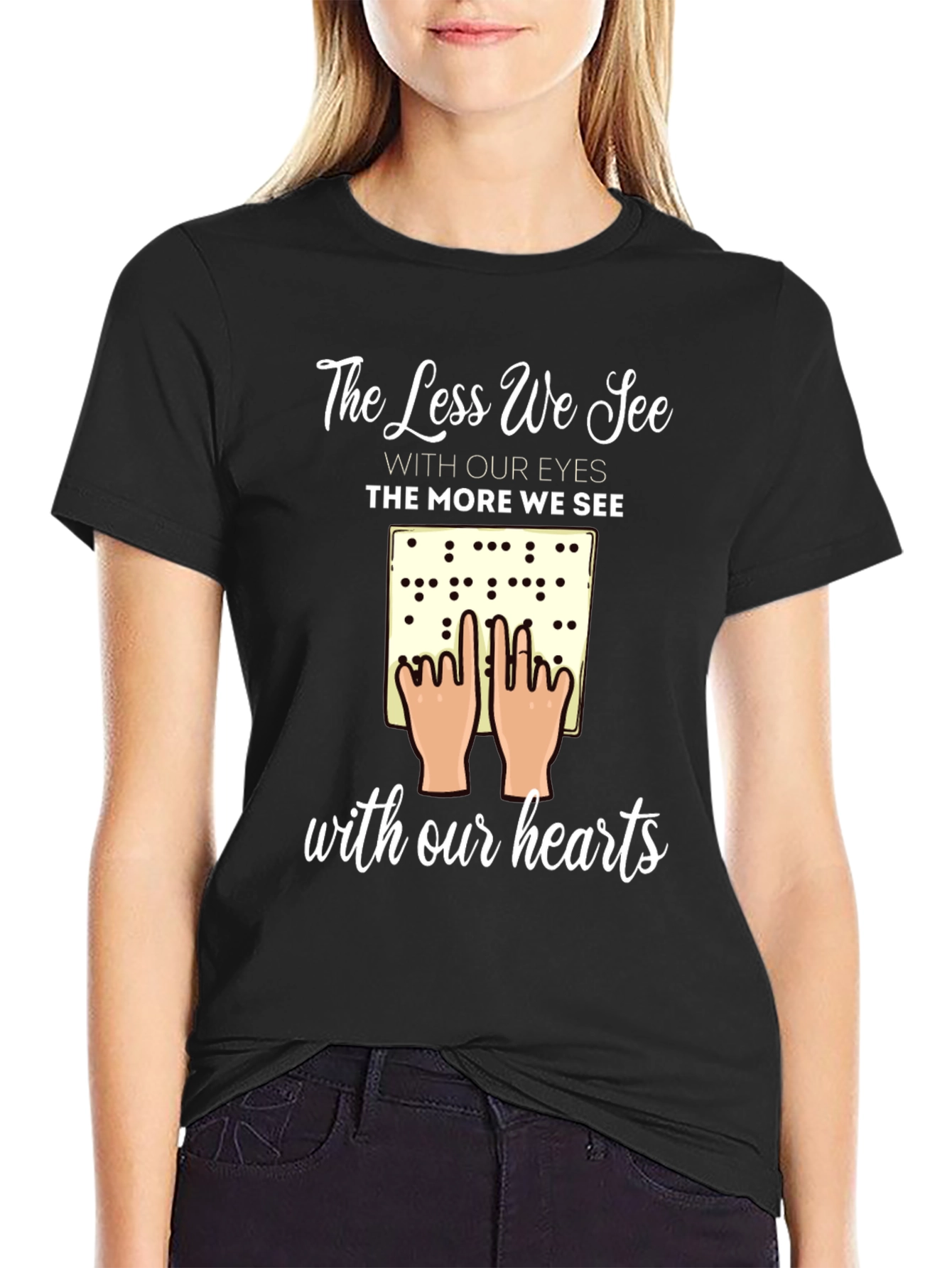 Inspirational Braille T-Shirt - Seeing with Our Hearts