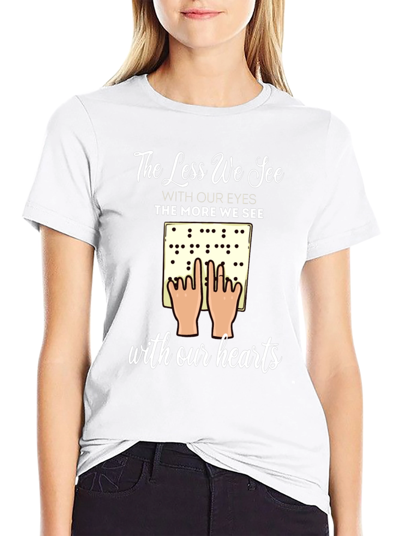 Inspirational Braille T-Shirt - Seeing with Our Hearts