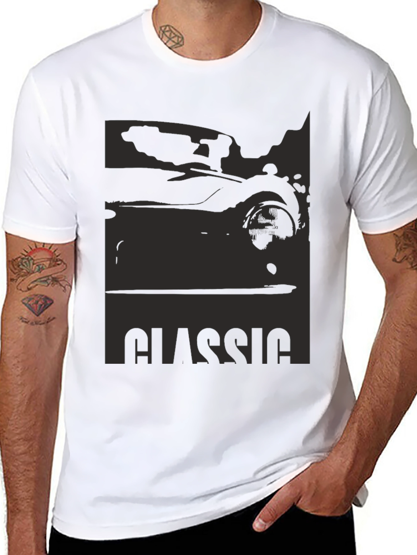 Classic Car Silhouette Graphic Tee - Black