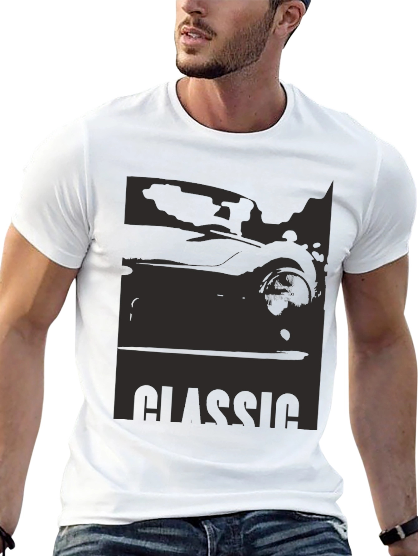 Classic Car Silhouette Graphic Tee - Black