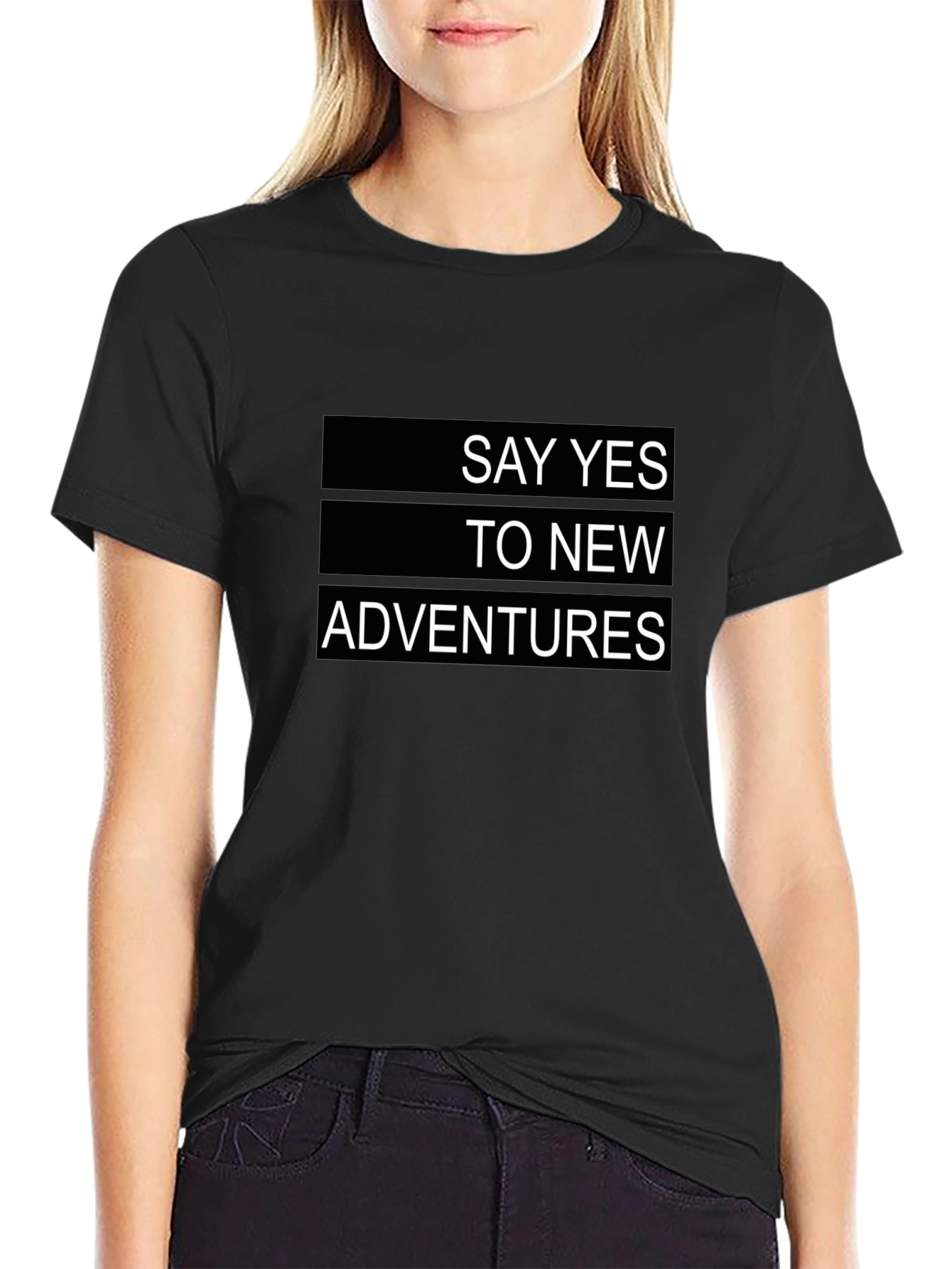 Say Yes To New Adventures Black Graphic Tee