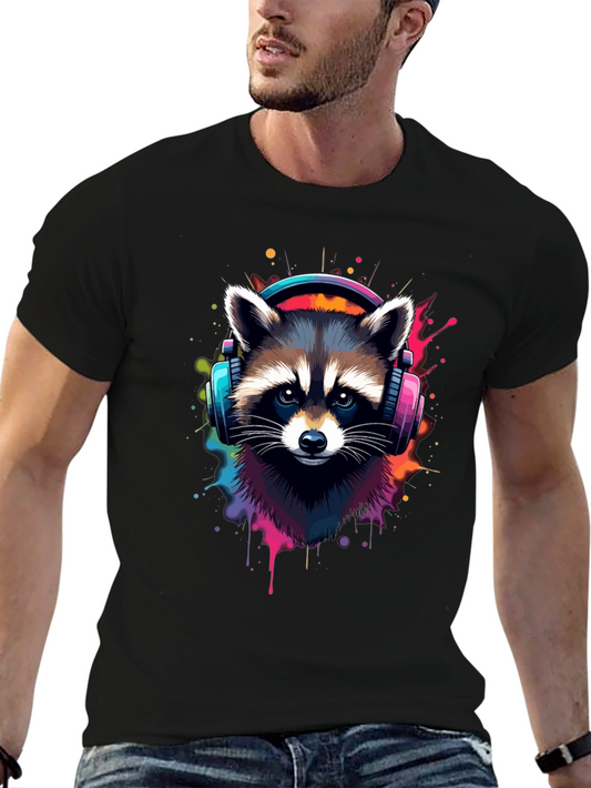 Cool Raccoon Headphone Black Tee