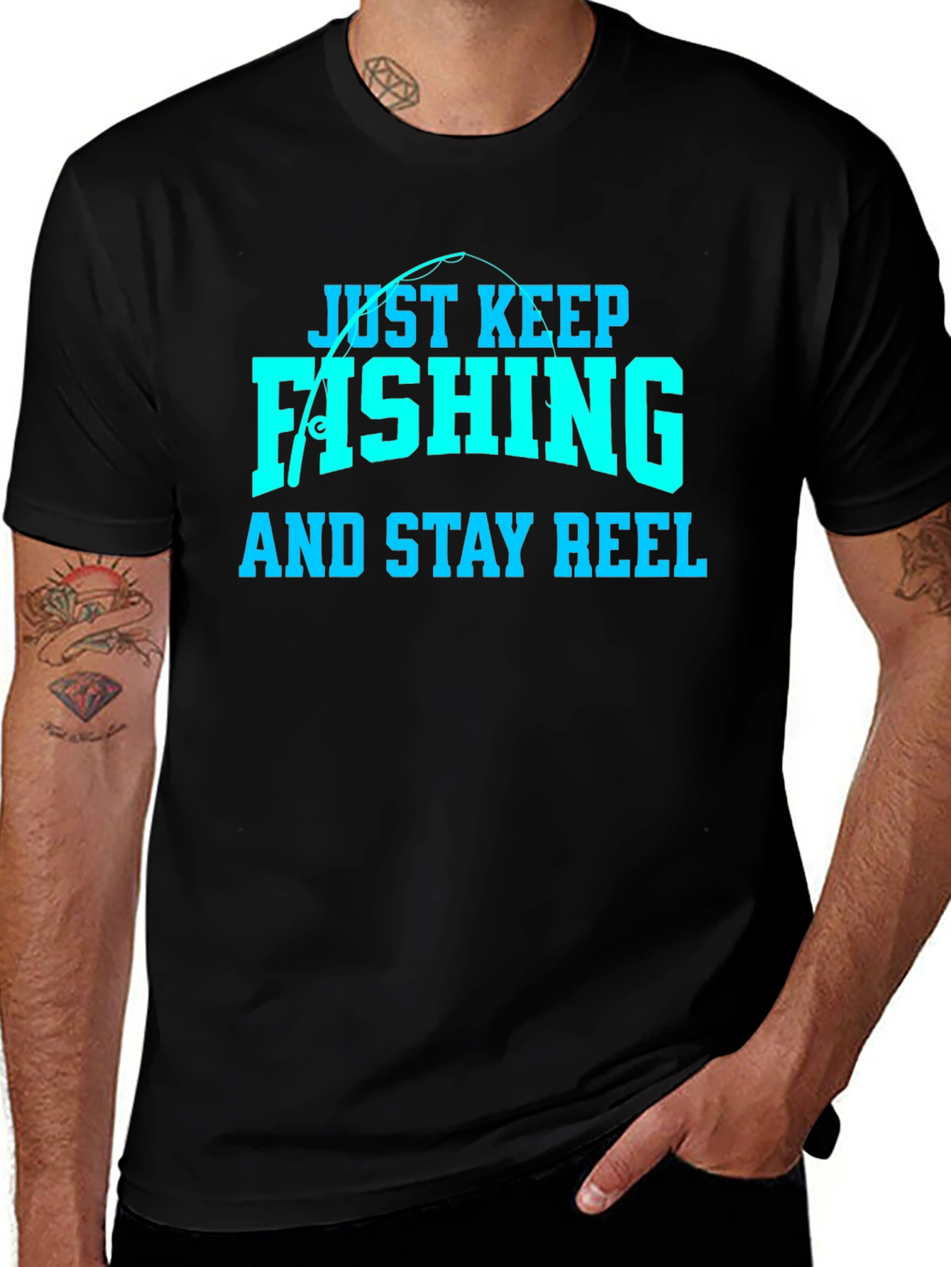 Just Keep Fishing Mens Black T-Shirt