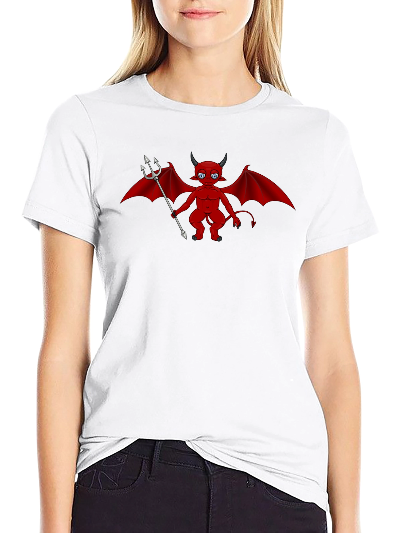 Cartoon Devil Graphic Tee - Black
