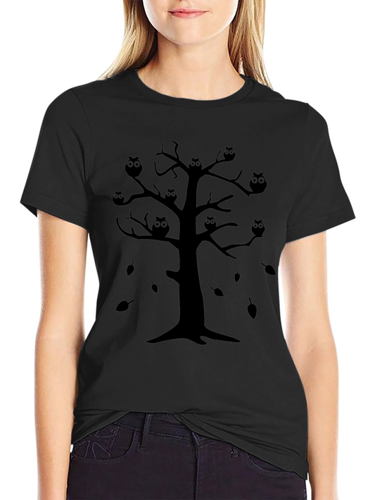 Owl Tree Graphic Black T-Shirt