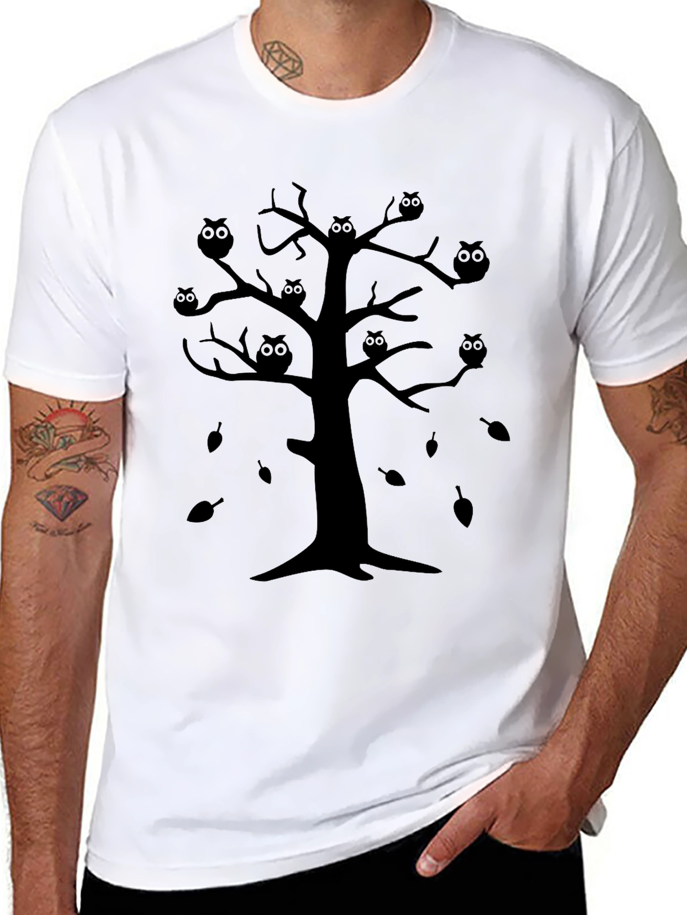 Owl Tree Graphic Black T-Shirt