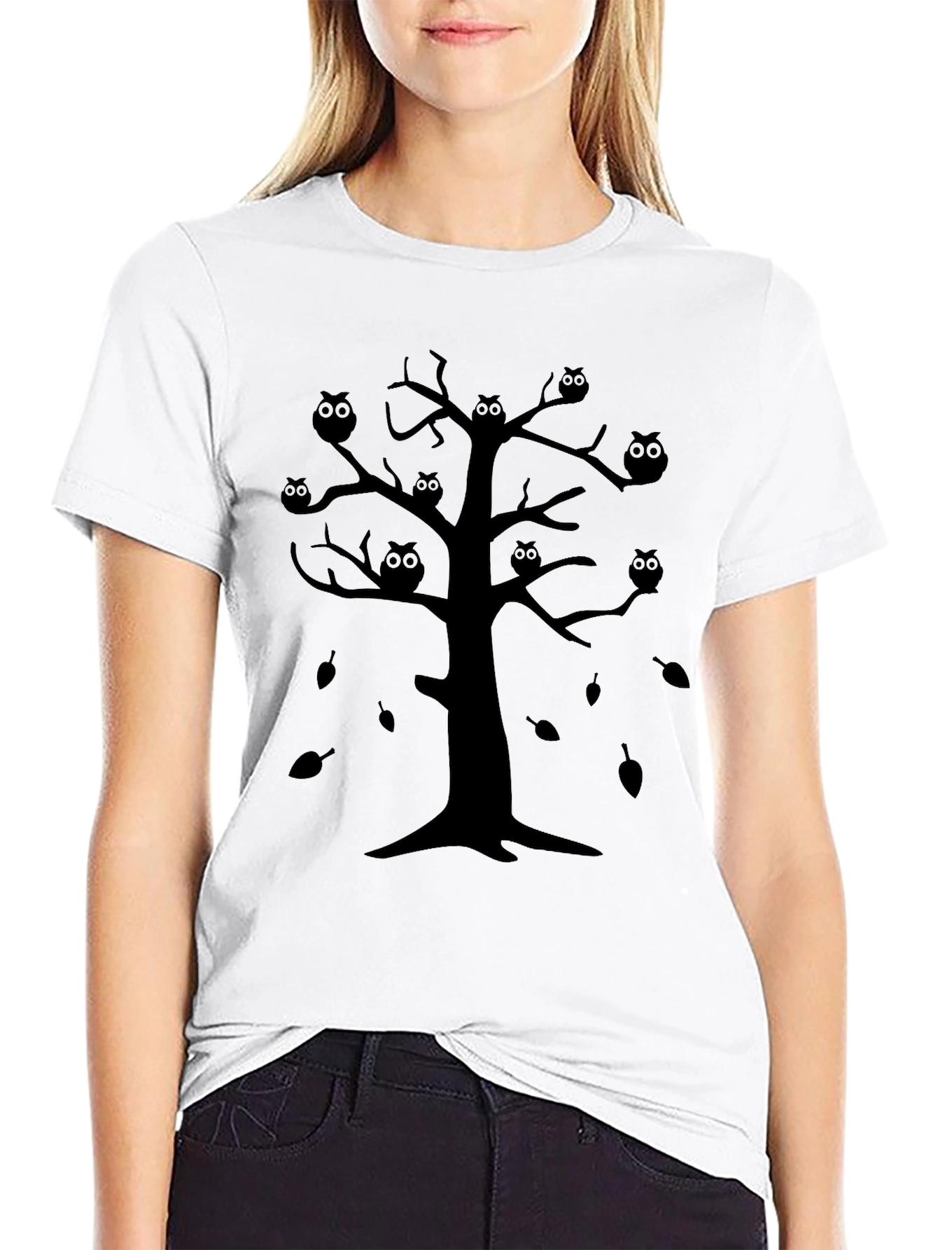 Owl Tree Graphic Black T-Shirt