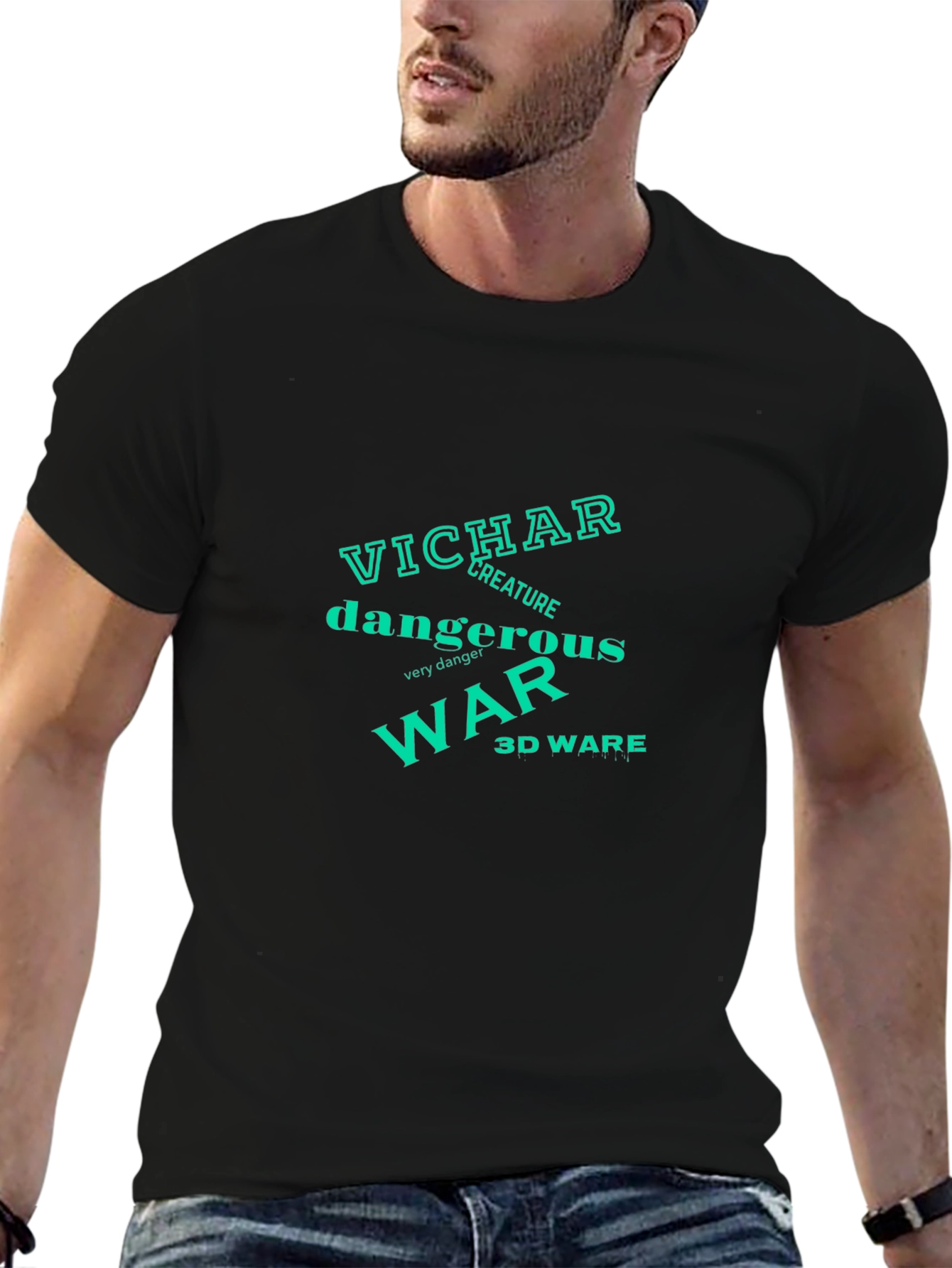 Edgy Graphic Print Mens Black T-Shirt