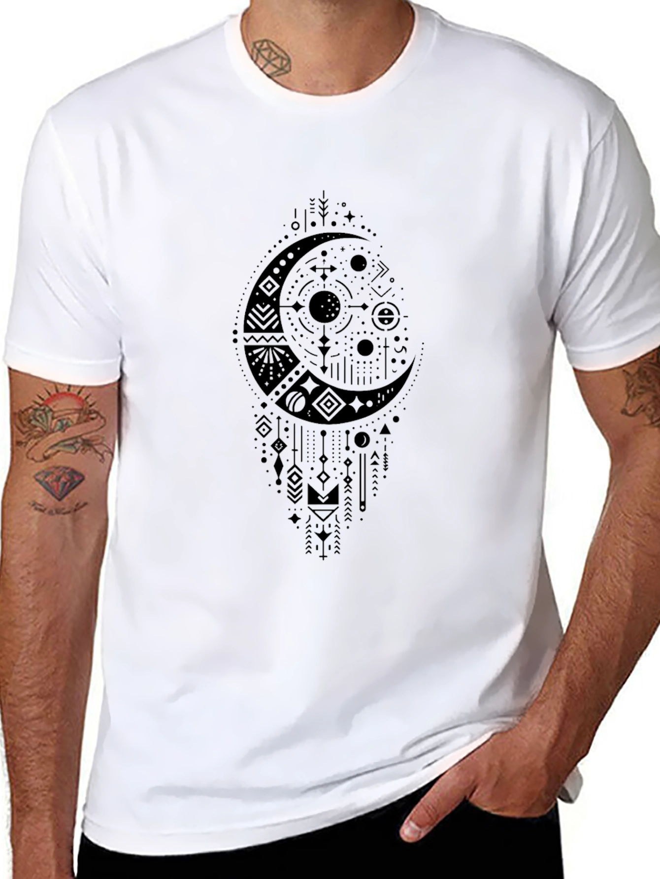 Mens Black Graphic Moon T-Shirt
