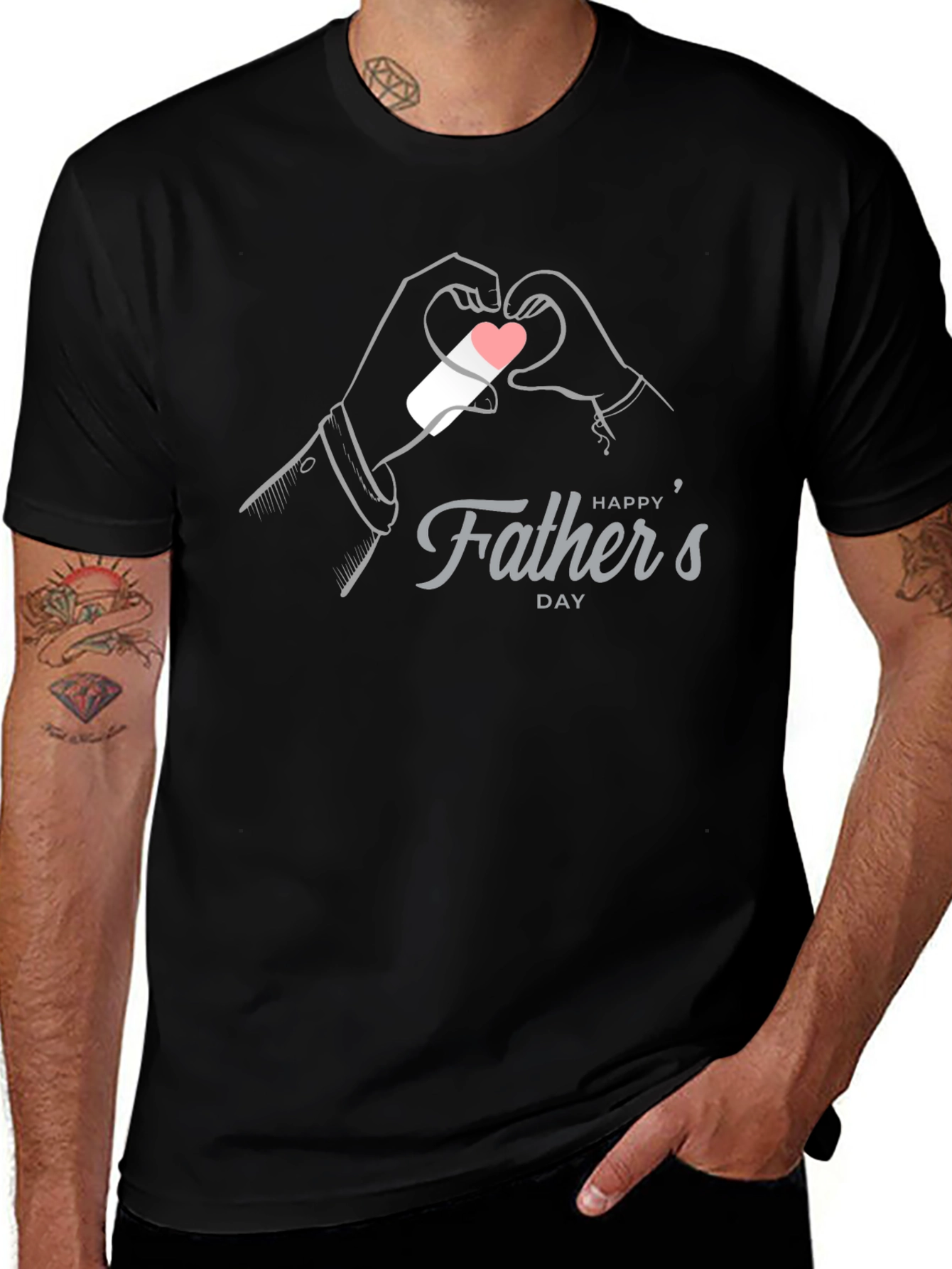 Happy Fathers Day T-Shirt - Heart Hands Graphic Tee