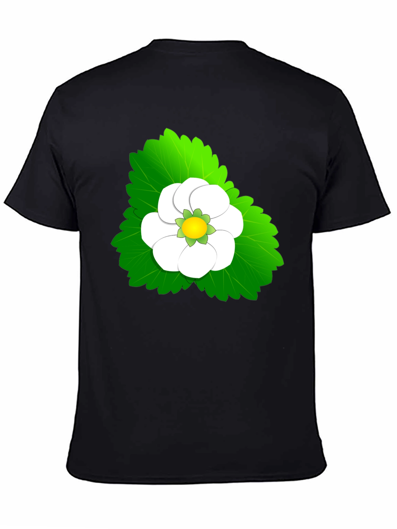 Black Tee with Floral Leaf Design