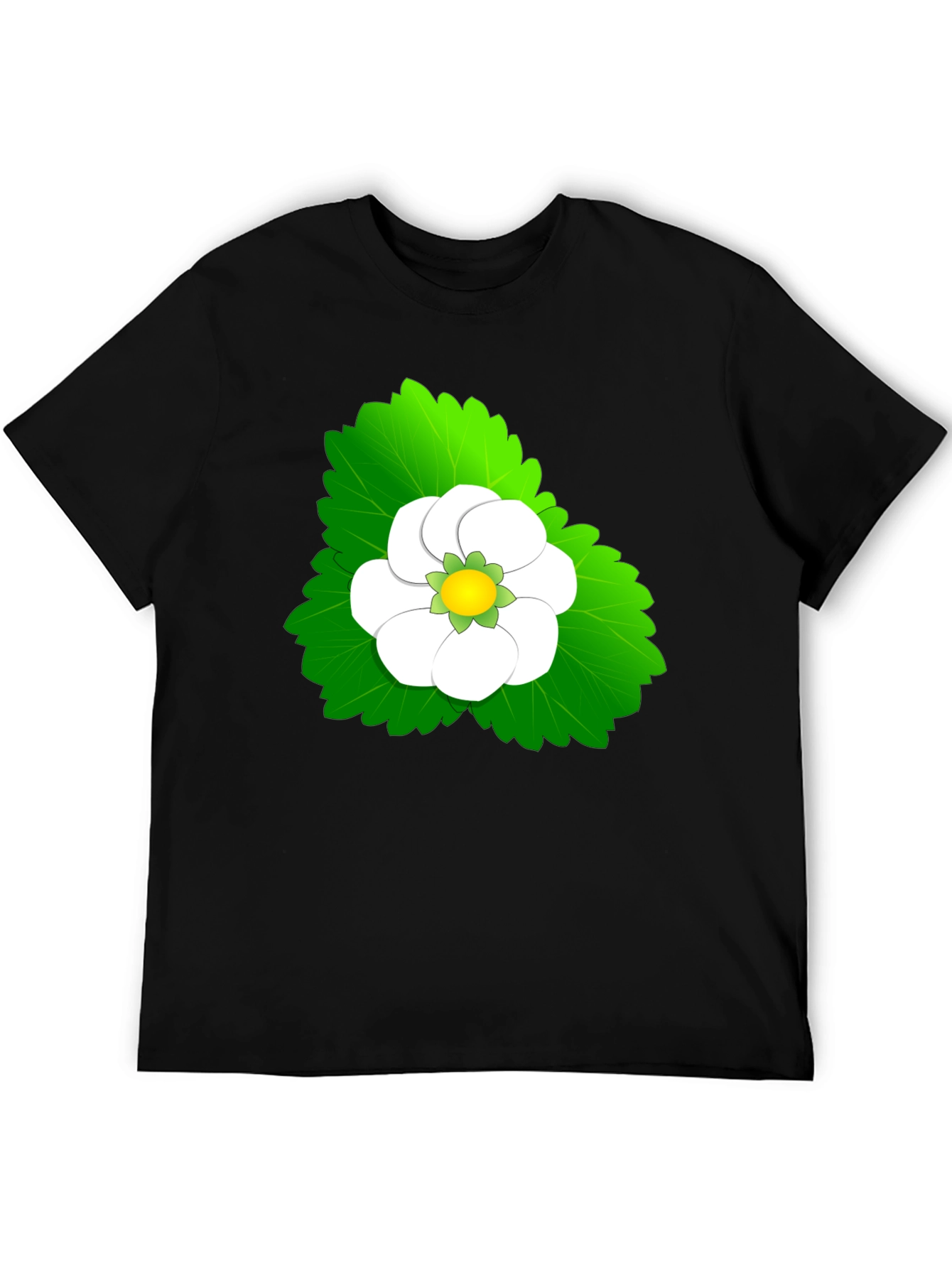 Black Tee with Floral Leaf Design