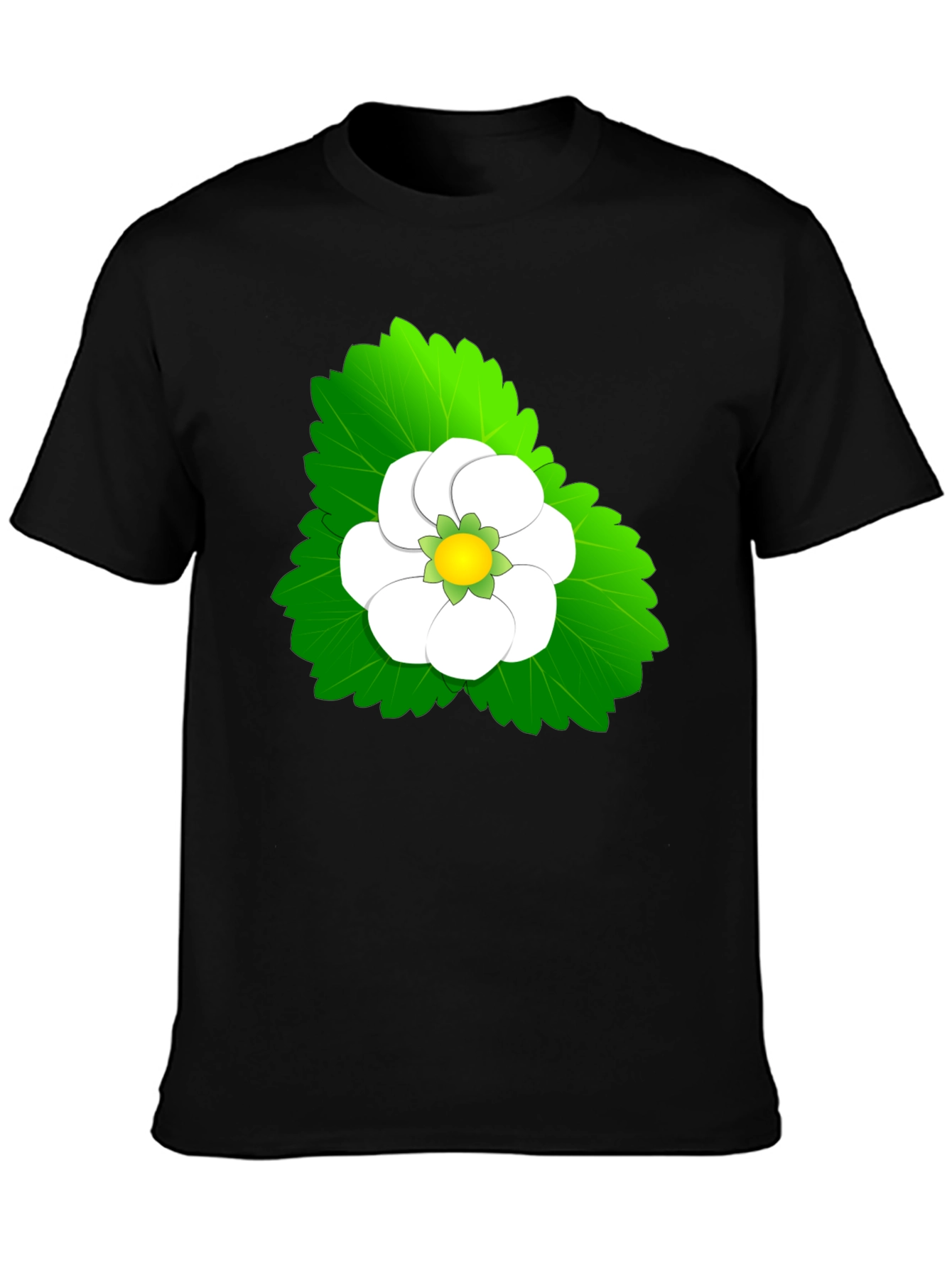 Black Tee with Floral Leaf Design