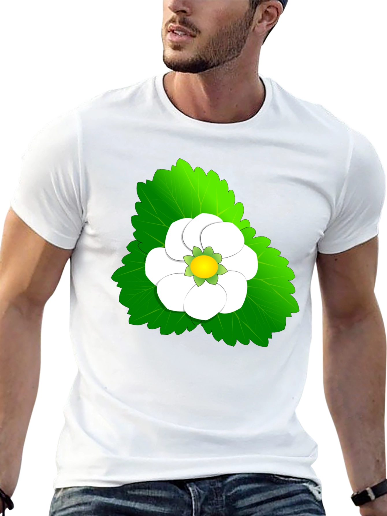 Black Tee with Floral Leaf Design