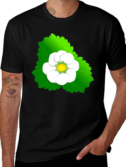 Black Tee with Floral Leaf Design