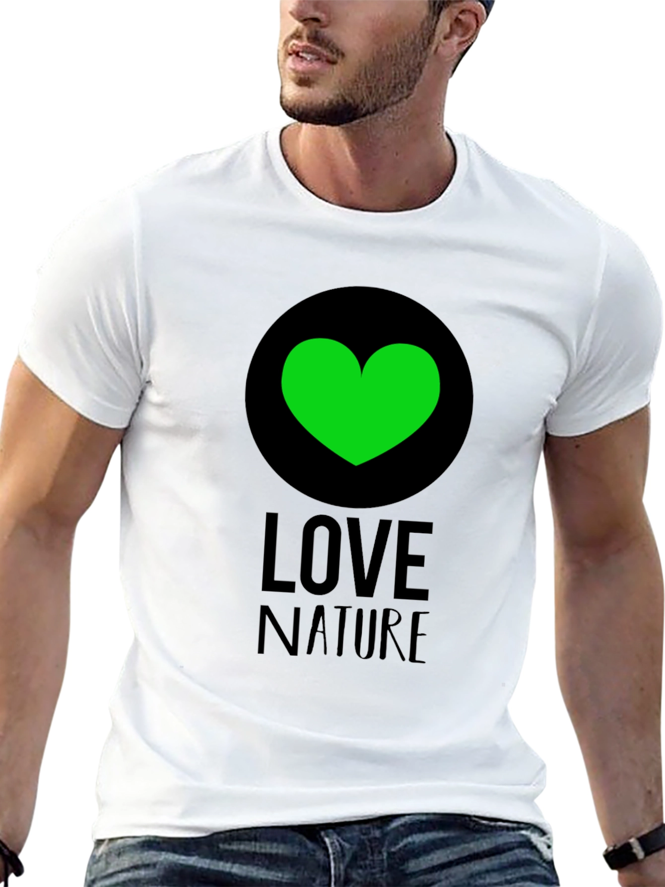 Love Nature Green Heart Graphic Tee - Black
