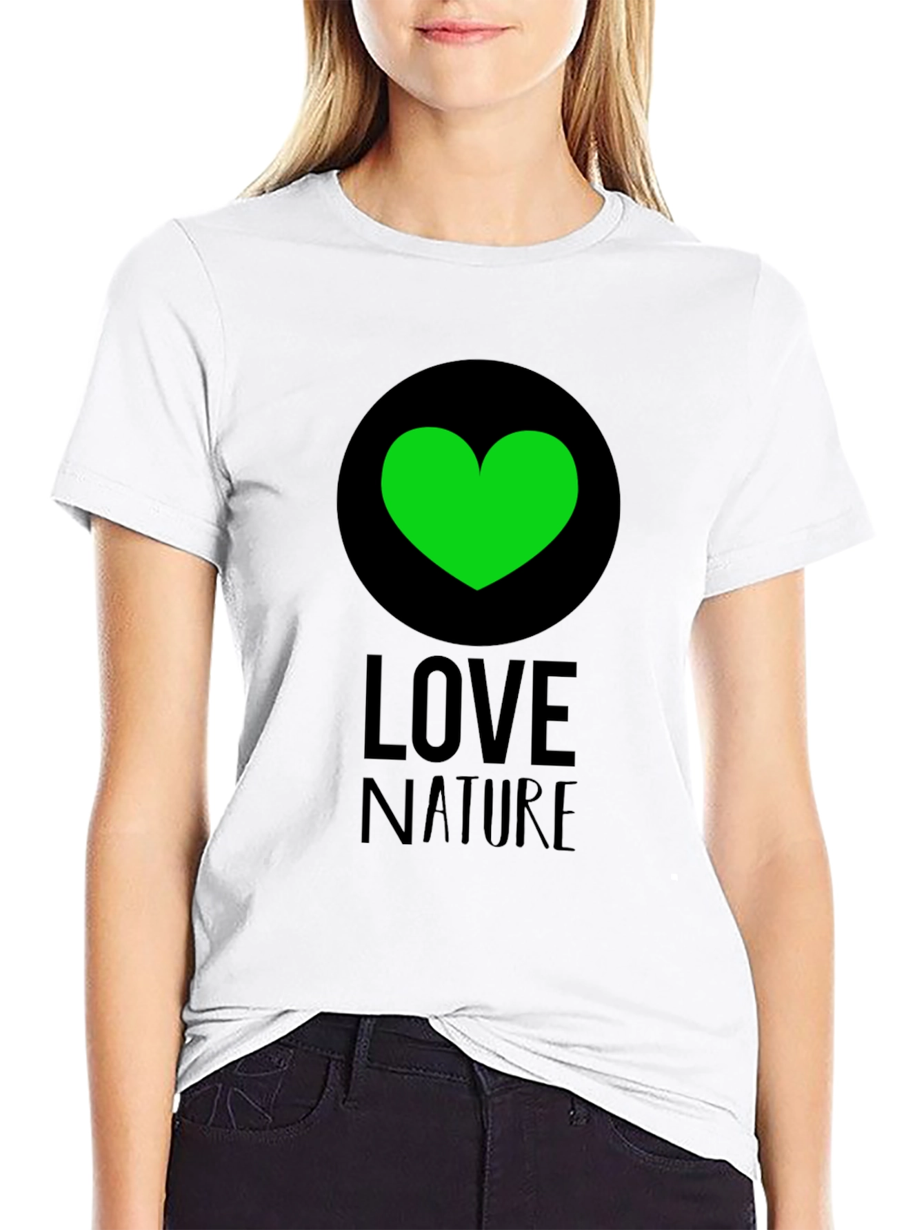 Love Nature Green Heart Graphic Tee - Black