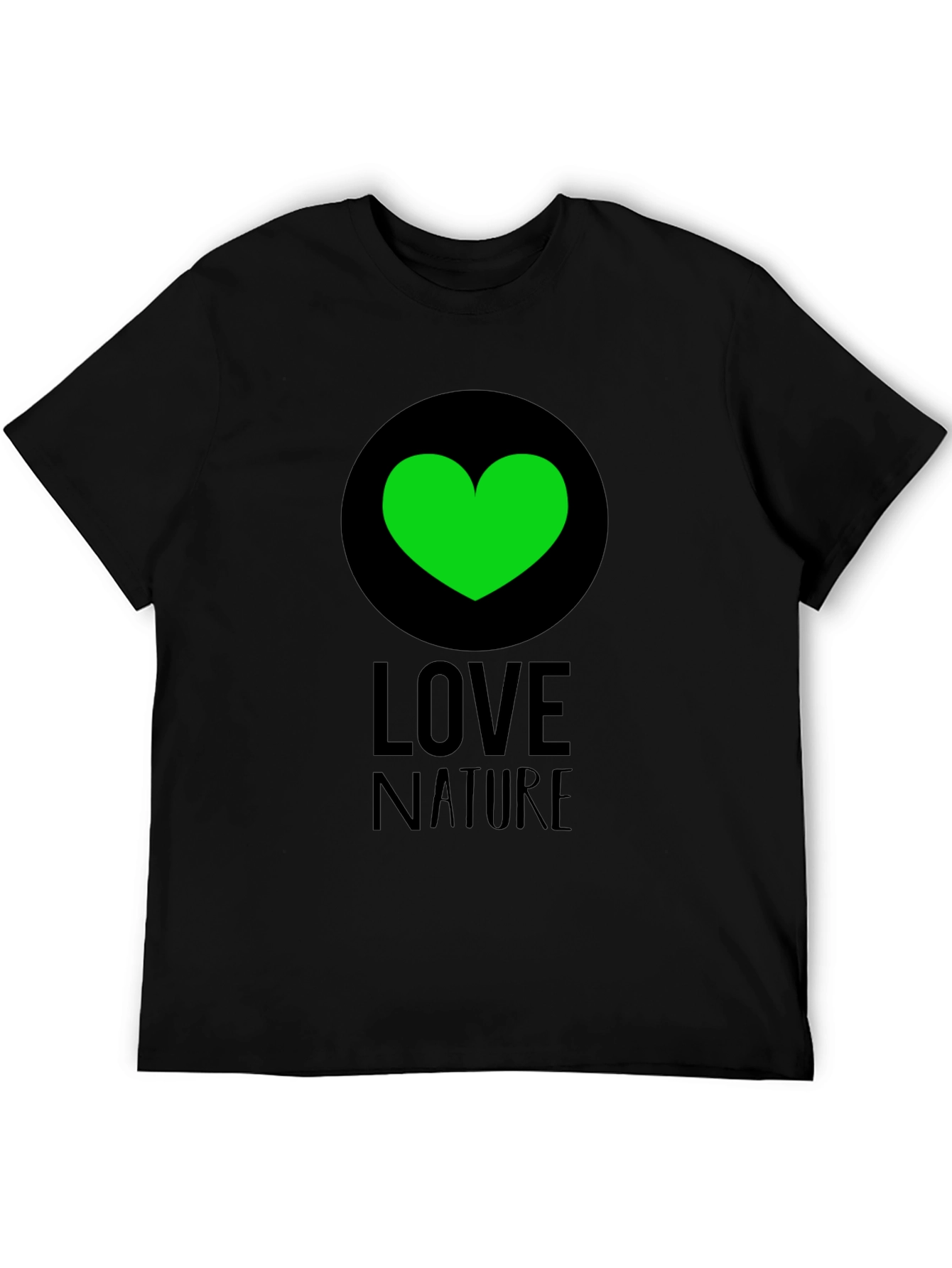 Love Nature Green Heart Graphic Tee - Black