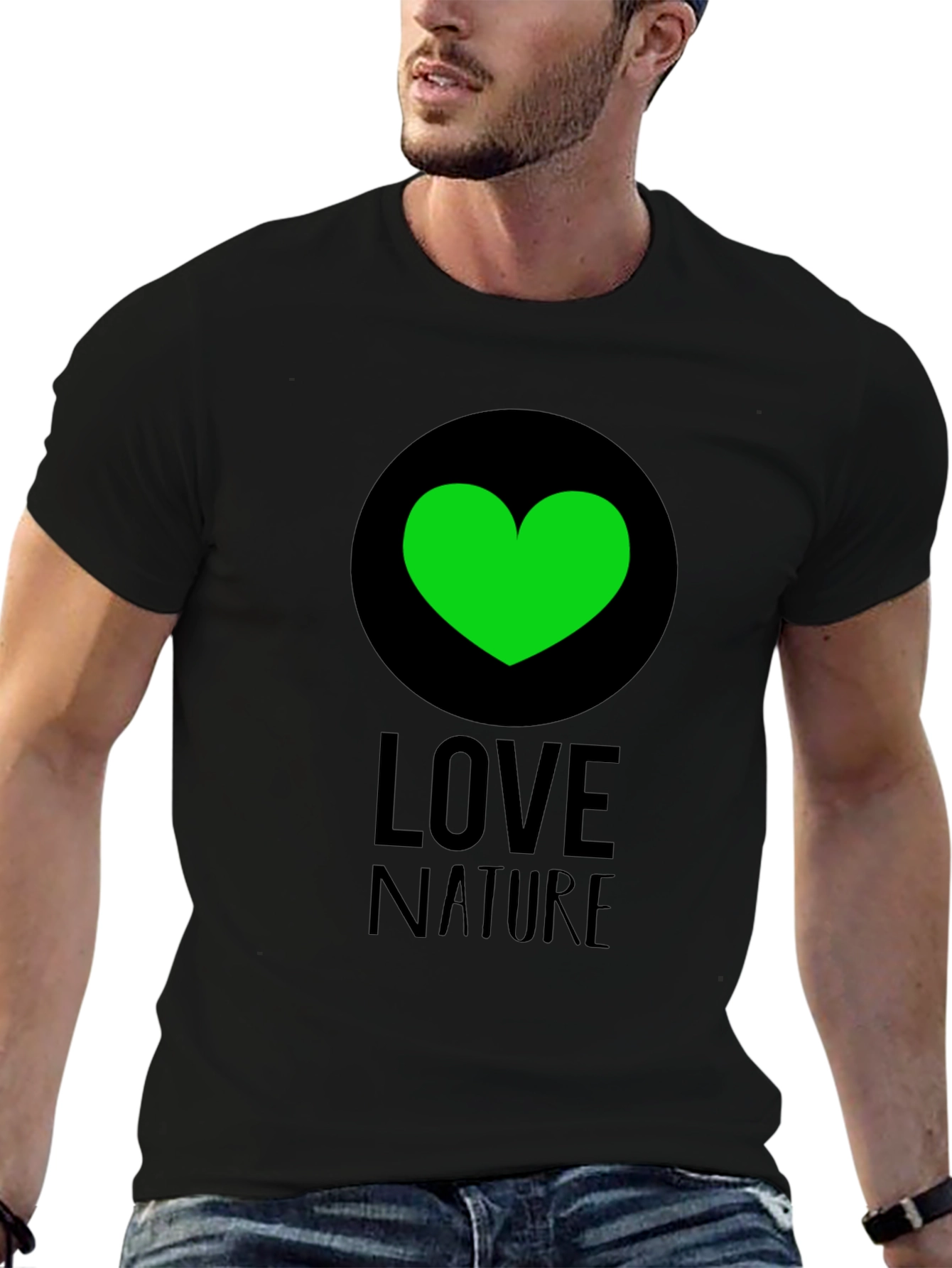 Love Nature Green Heart Graphic Tee - Black