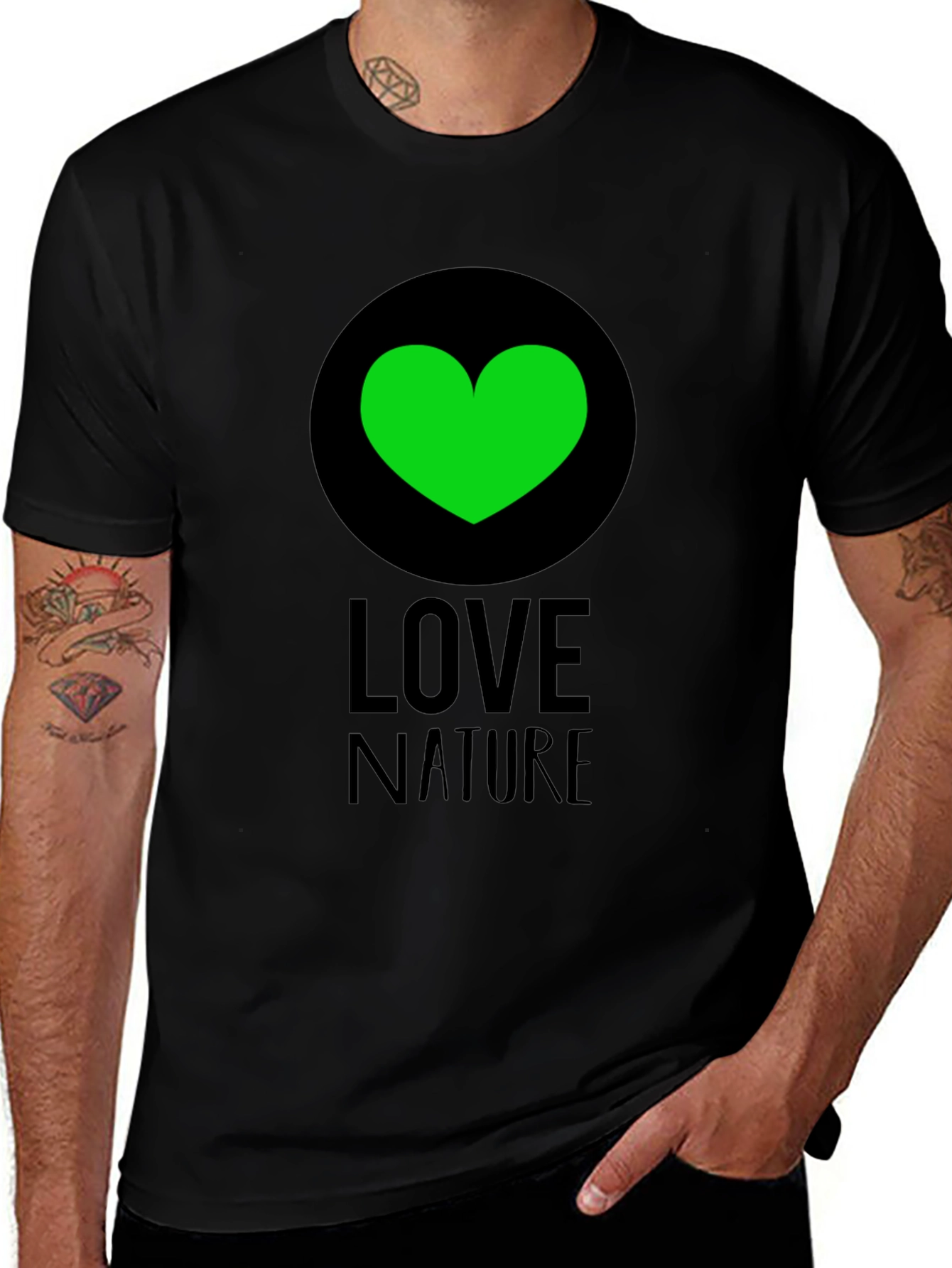 Love Nature Green Heart Graphic Tee - Black