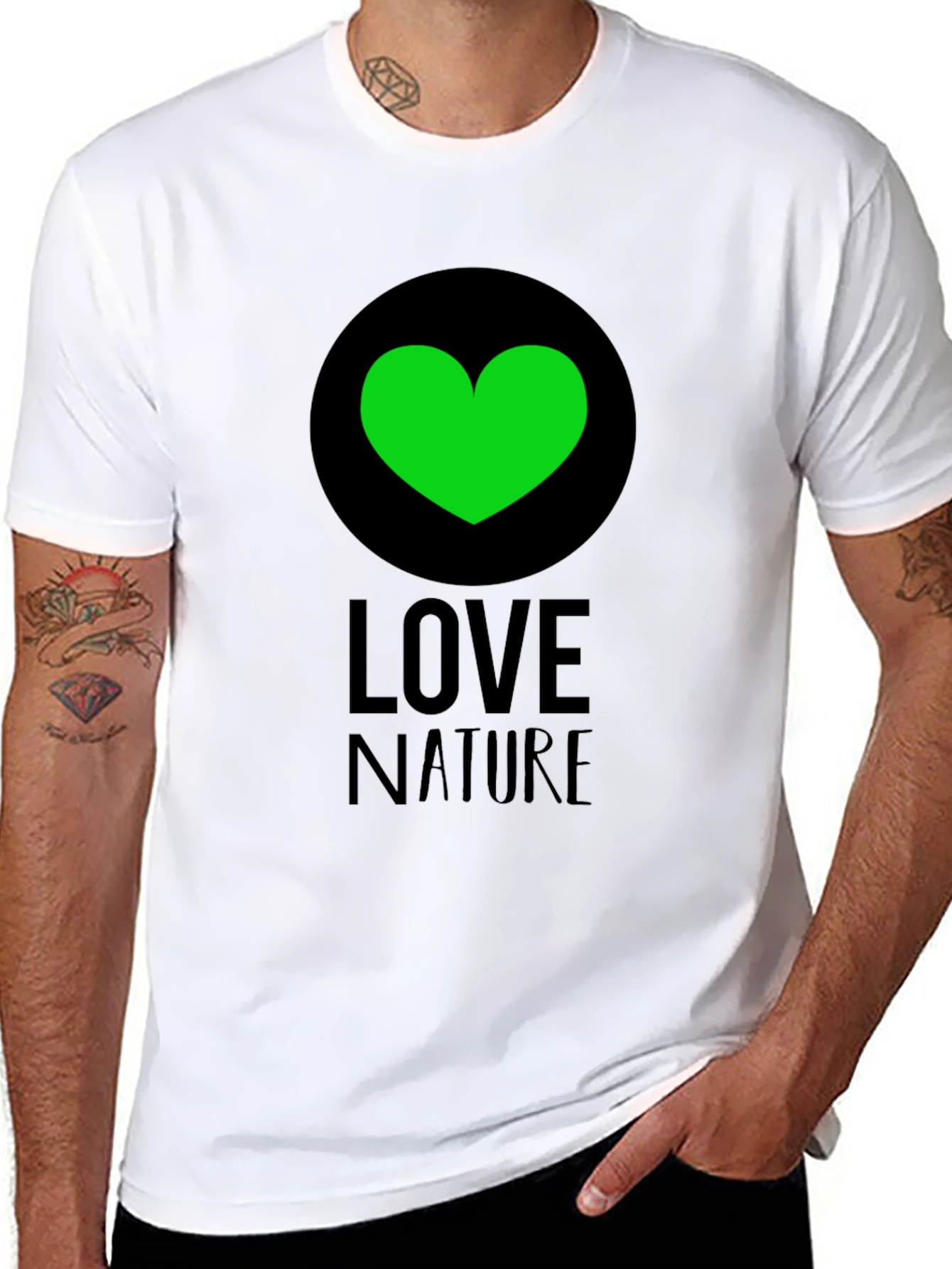 Love Nature Green Heart Graphic Tee - Black