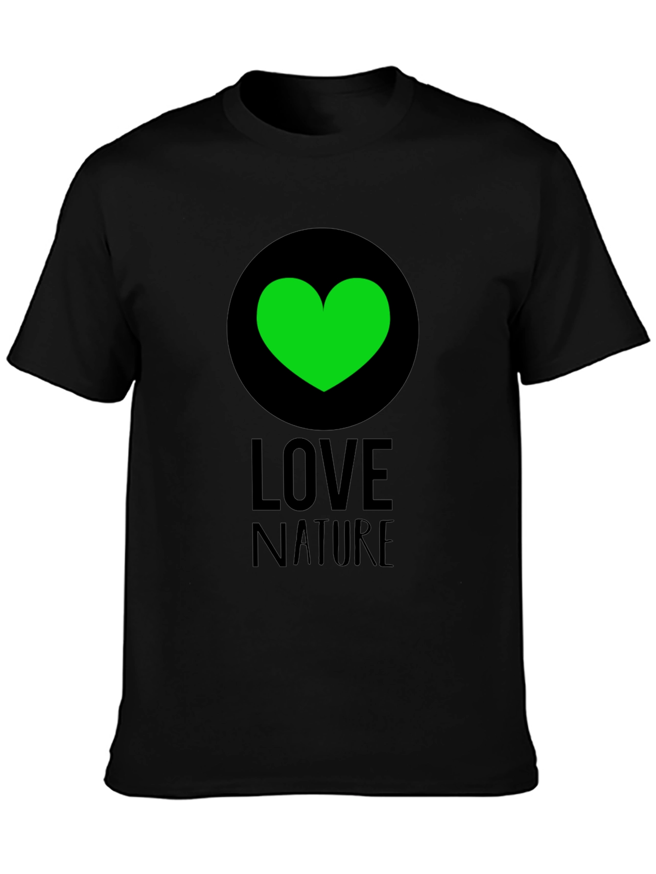 Love Nature Green Heart Graphic Tee - Black