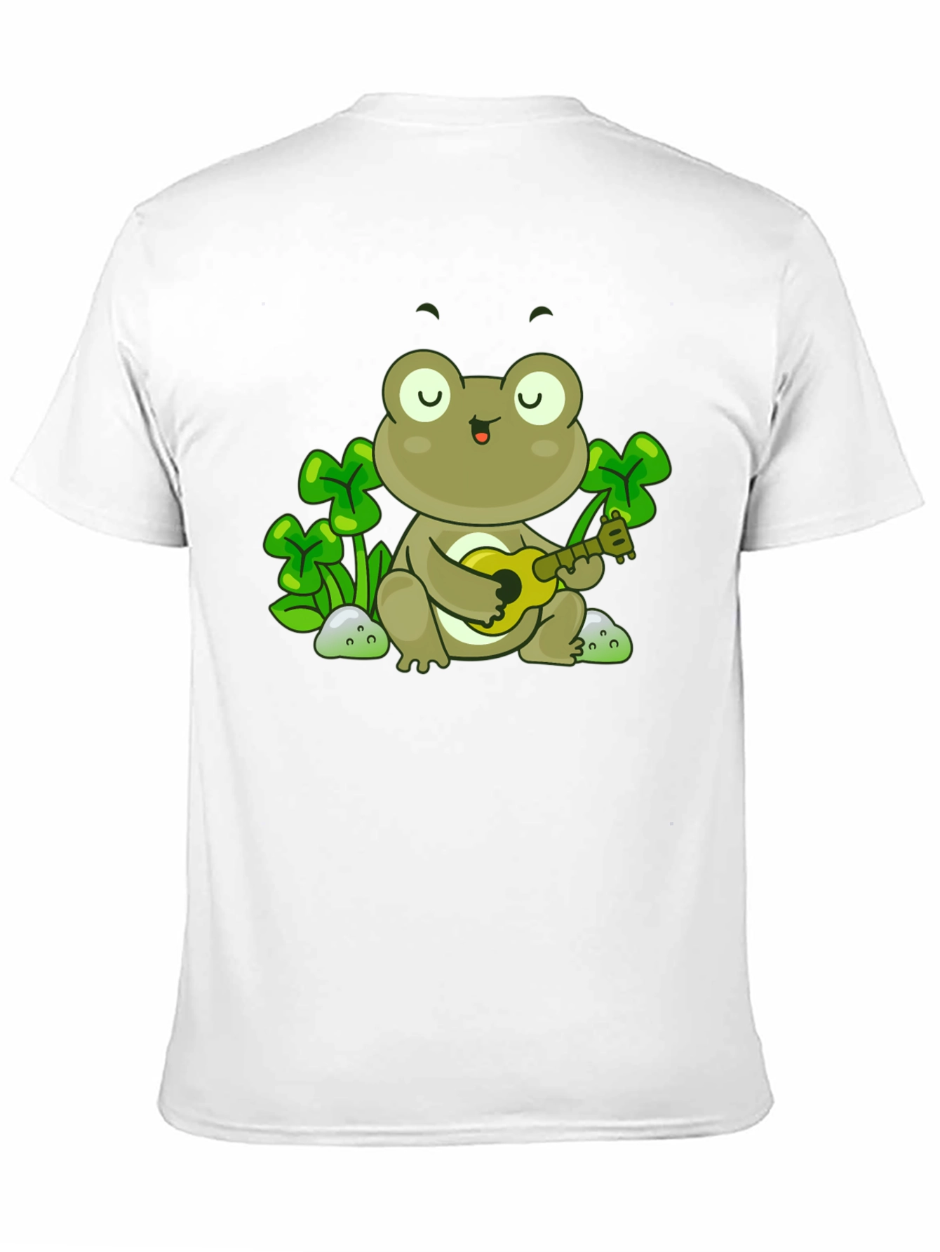 Frog Playing Ukulele Graphic Tee - Black Cotton Shirt