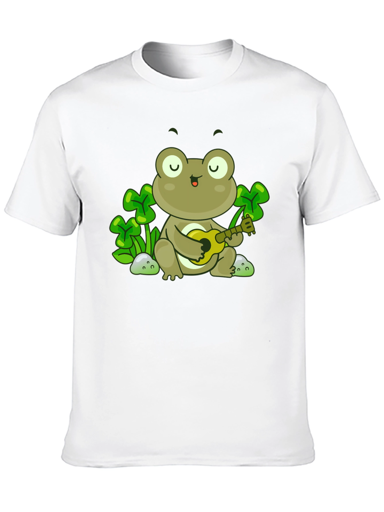 Frog Playing Ukulele Graphic Tee - Black Cotton Shirt