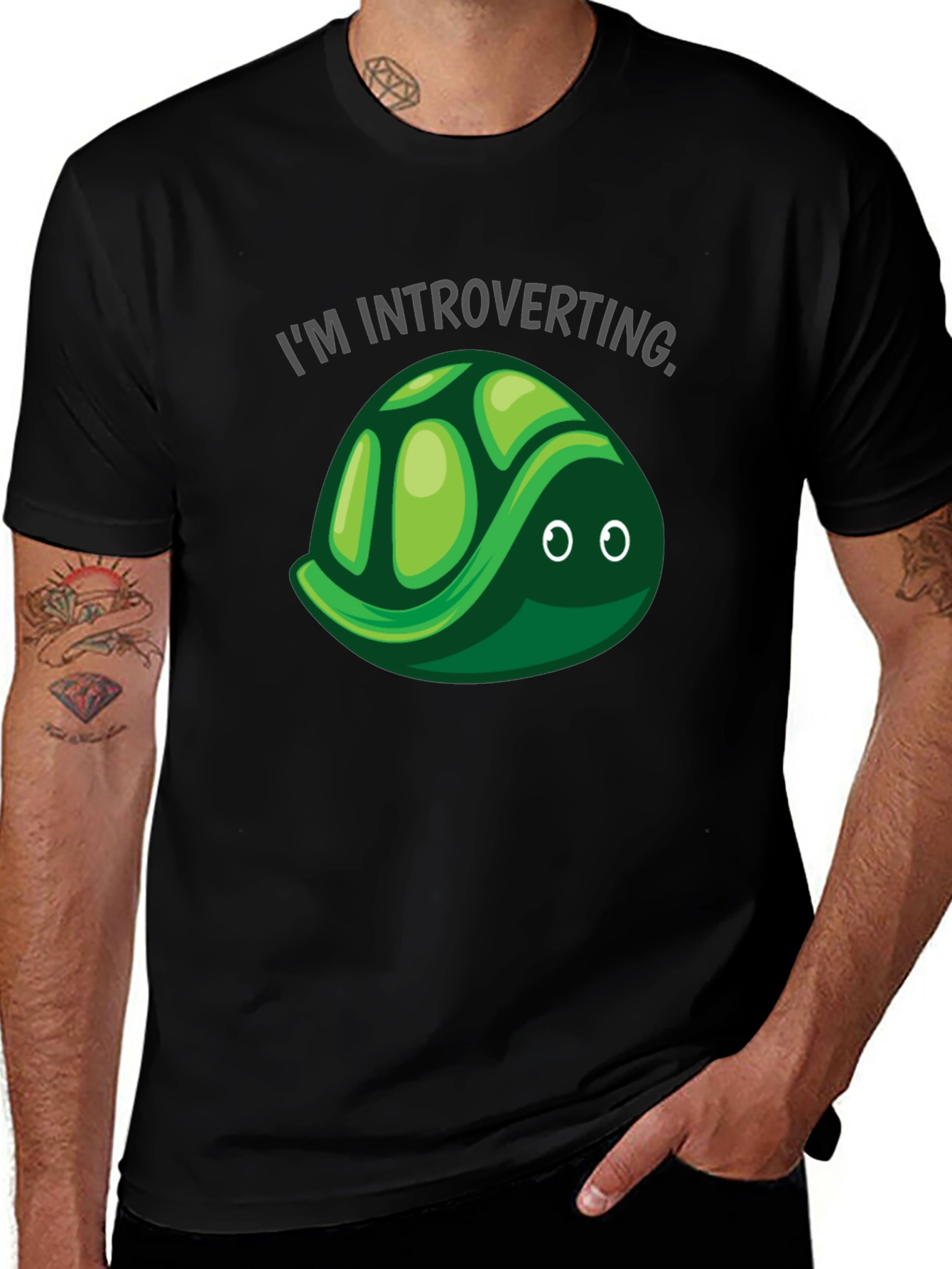 Introverting Turtle T-Shirt - Black Cotton Tee