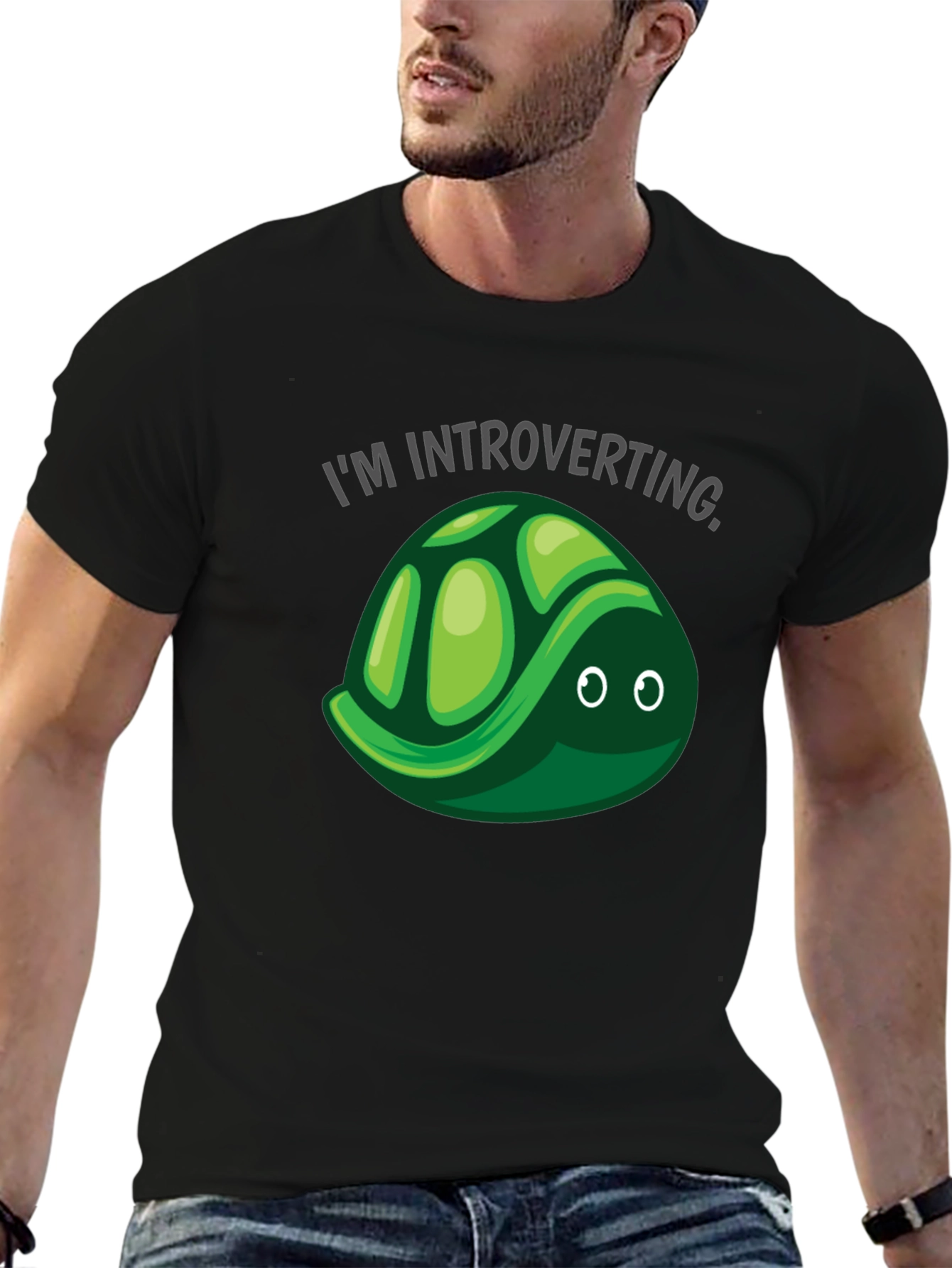 Introverting Turtle T-Shirt - Black Cotton Tee